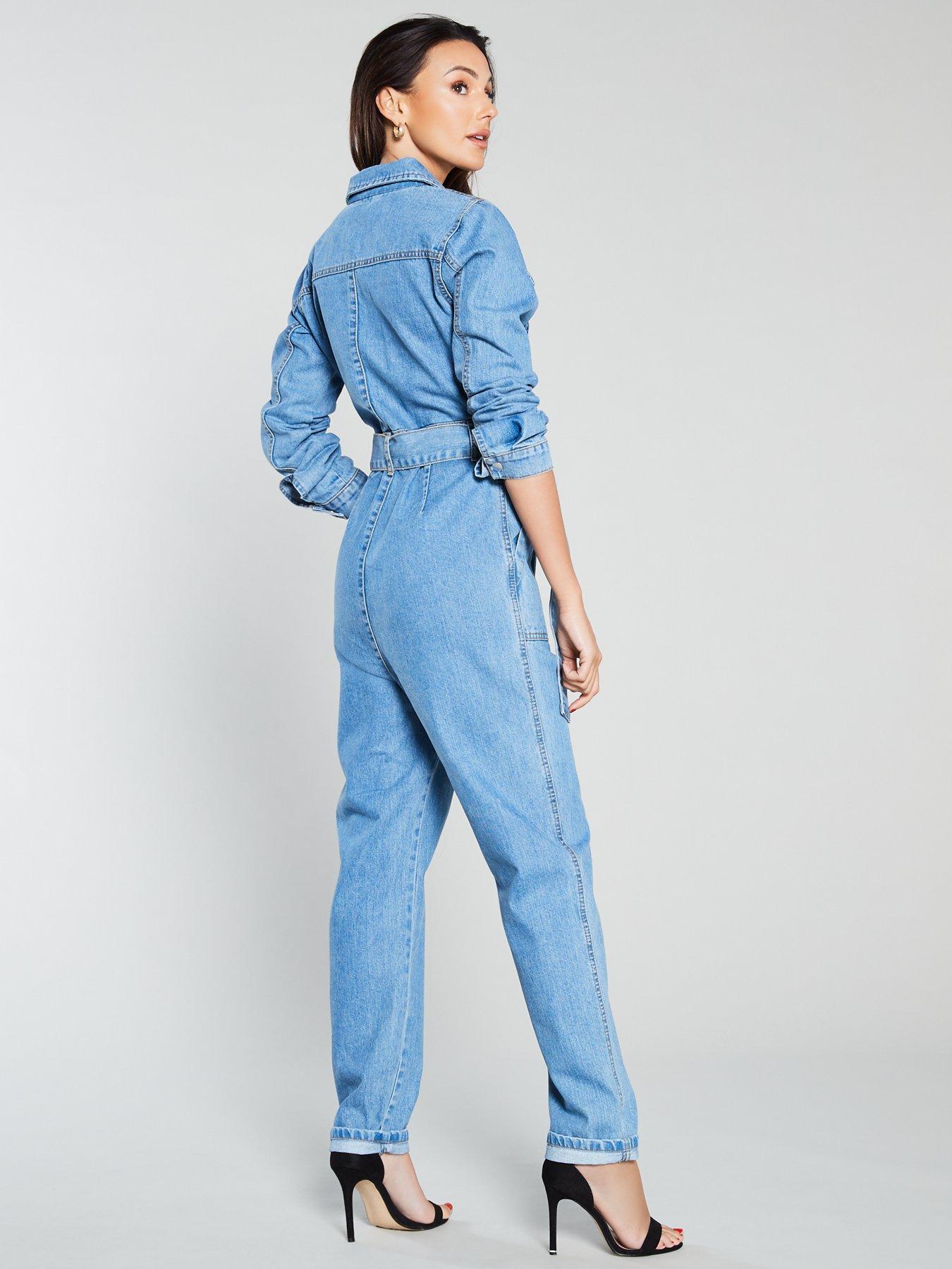 denim zip boiler suit