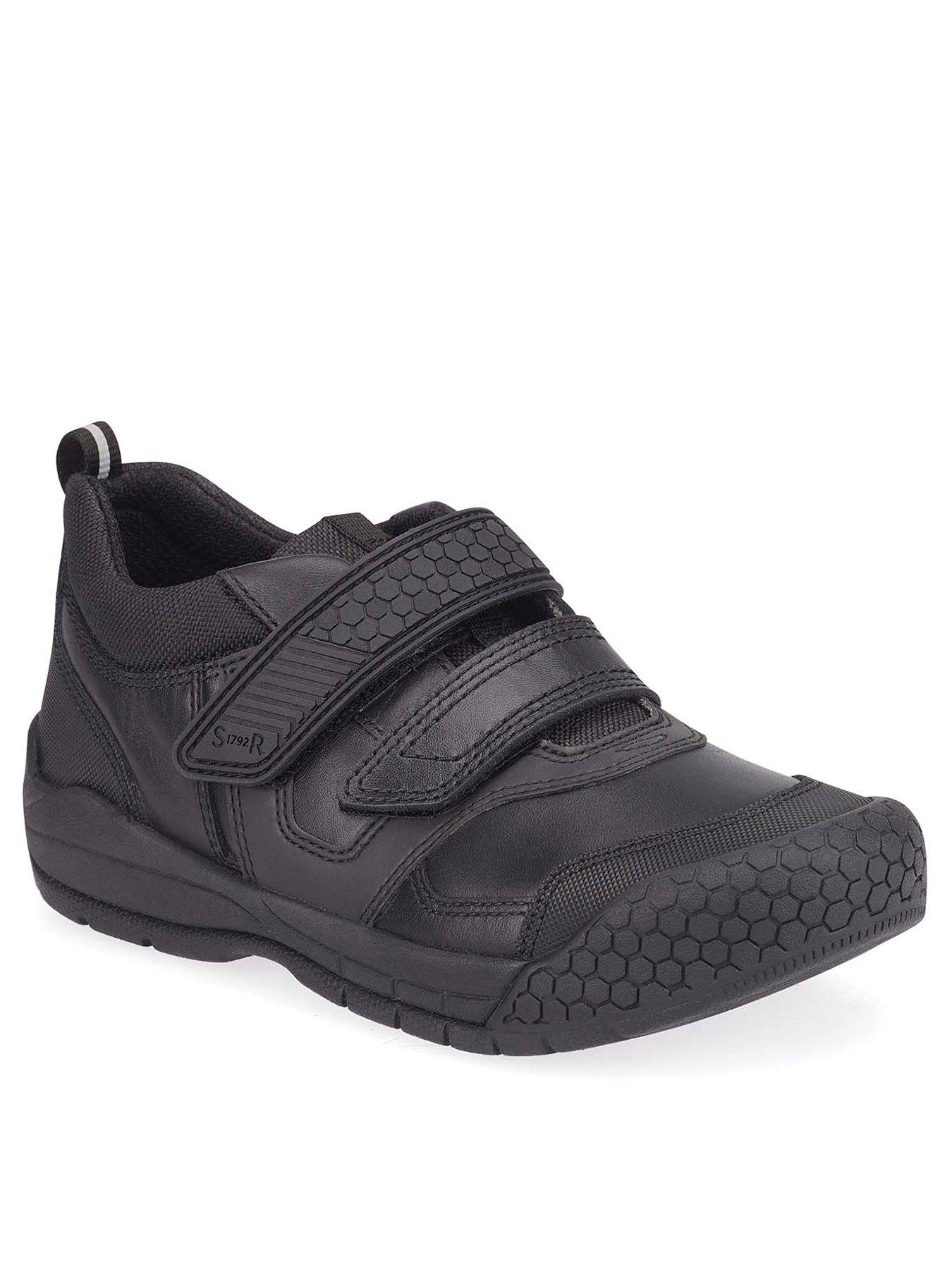 Start-rite Older Boys Strike Black Leather Durable Double Riptape School Shoes, Black Leather, Size 13 Younger