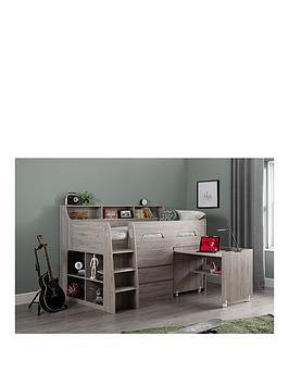 Product photograph of Julian Bowen Noah Midsleeper Bed With Storage And Desk - White Or Grey from very.co.uk