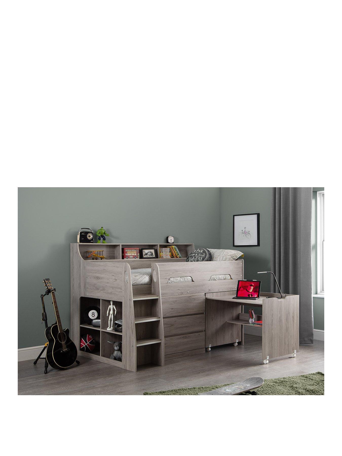 undefined Noah Midsleeper Bed with Storage and Desk - White or Grey