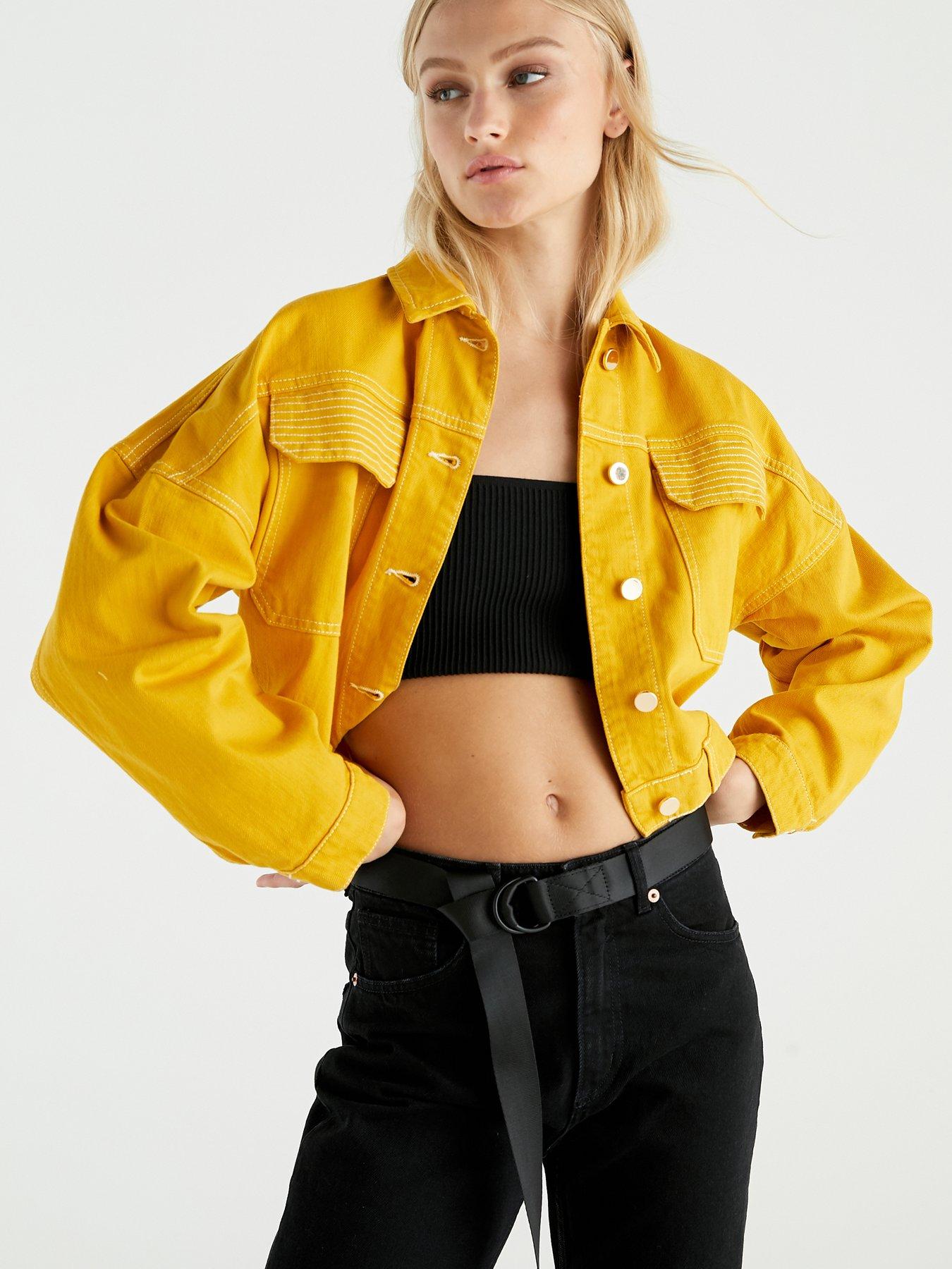 cropped yellow jean jacket