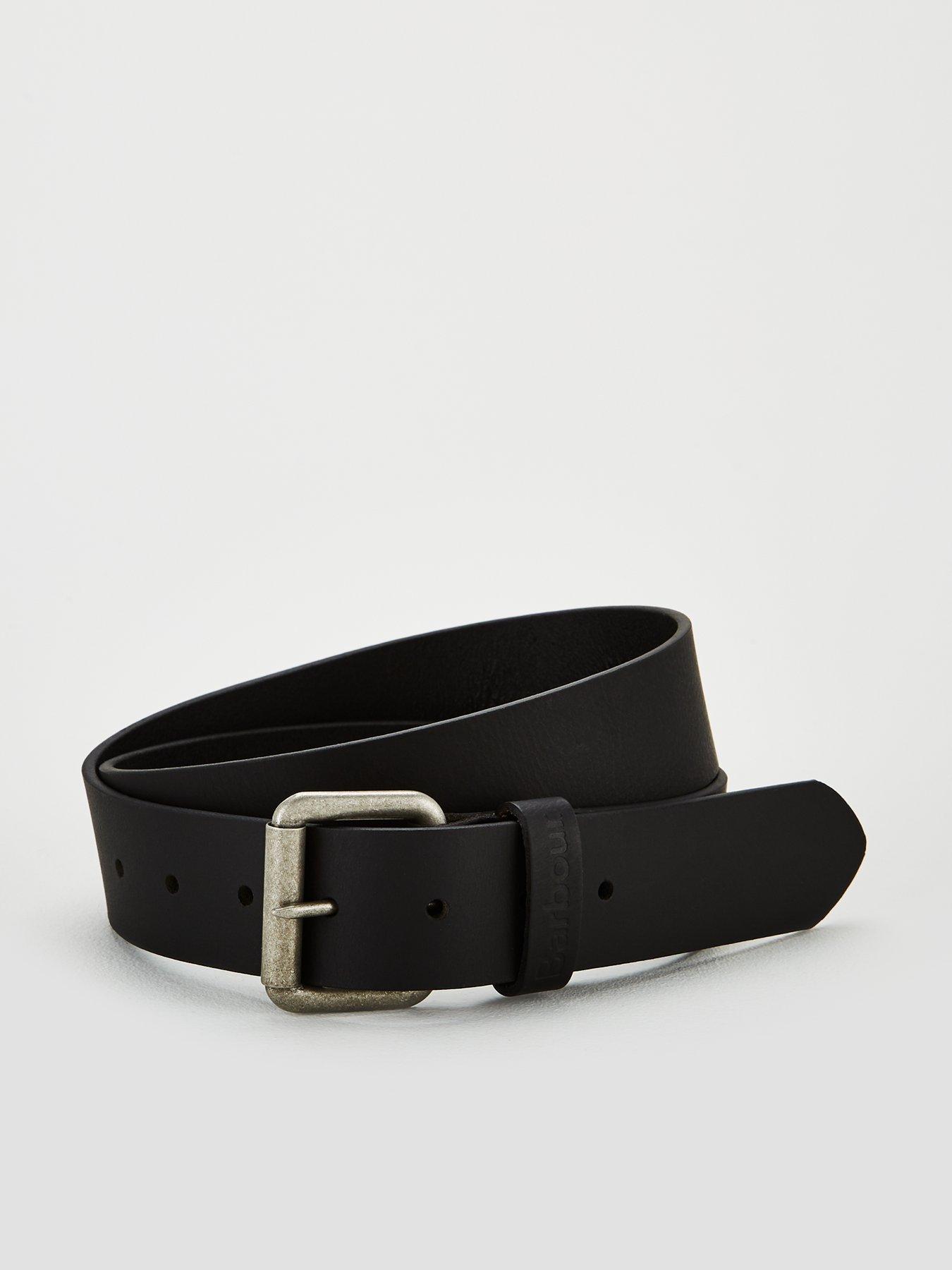 Barbour Allanton Embossed Logo Leather Belt - Black