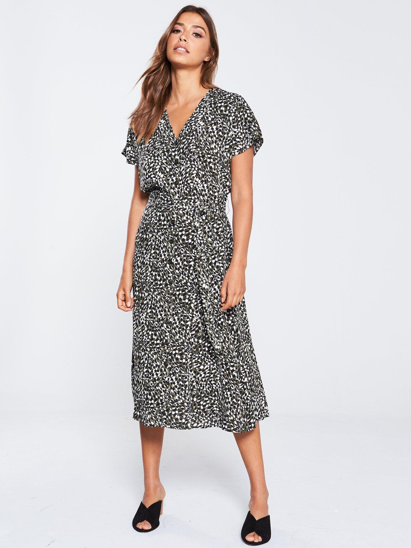 warehouse leopard button midi dress