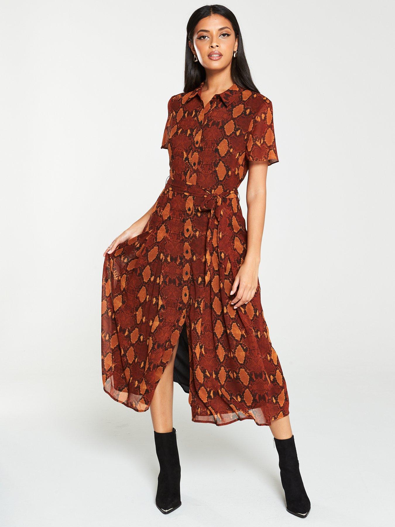 warehouse snake print shirt dress