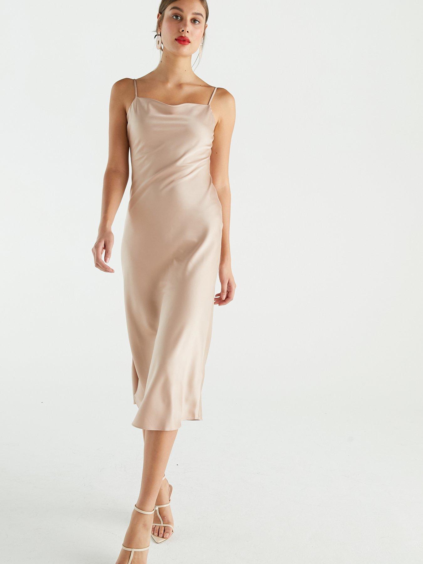 warehouse satin twist knot midi dress