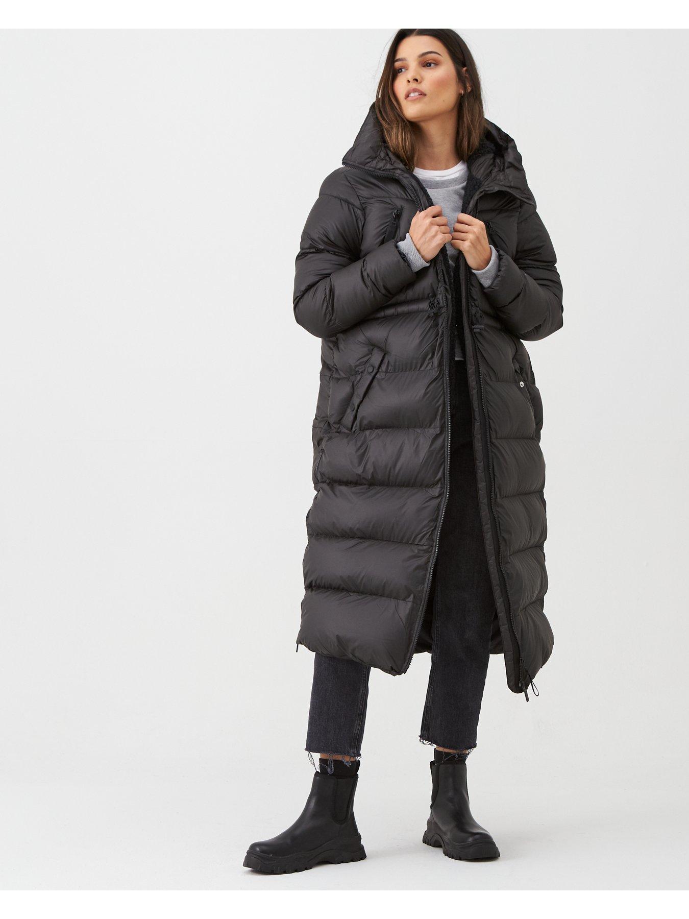 long black padded coat with hood