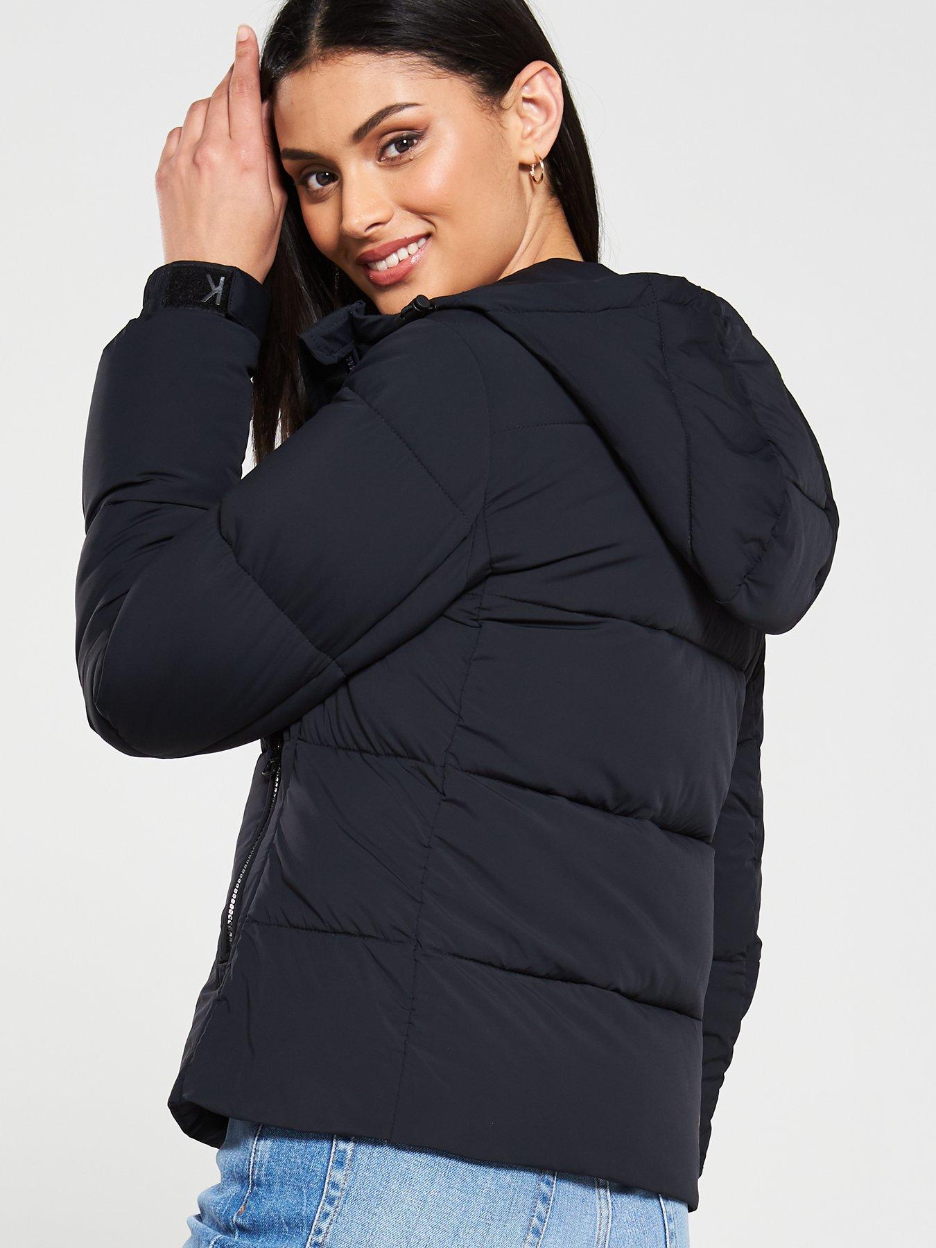 calvin klein jeans black stretch nylon padded jacket