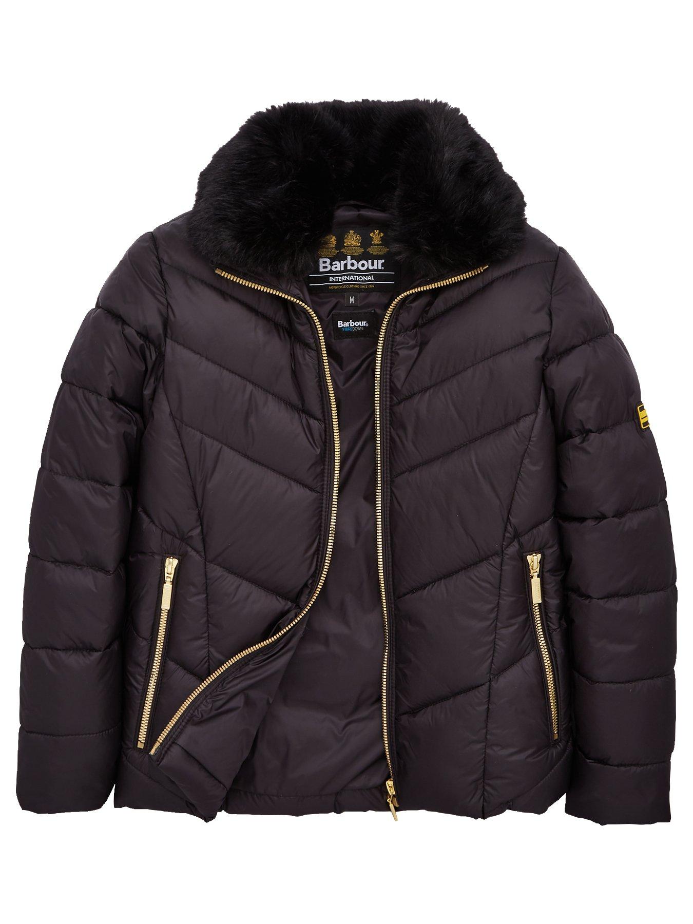 barbour international autocross padded jacket with faux fur collar