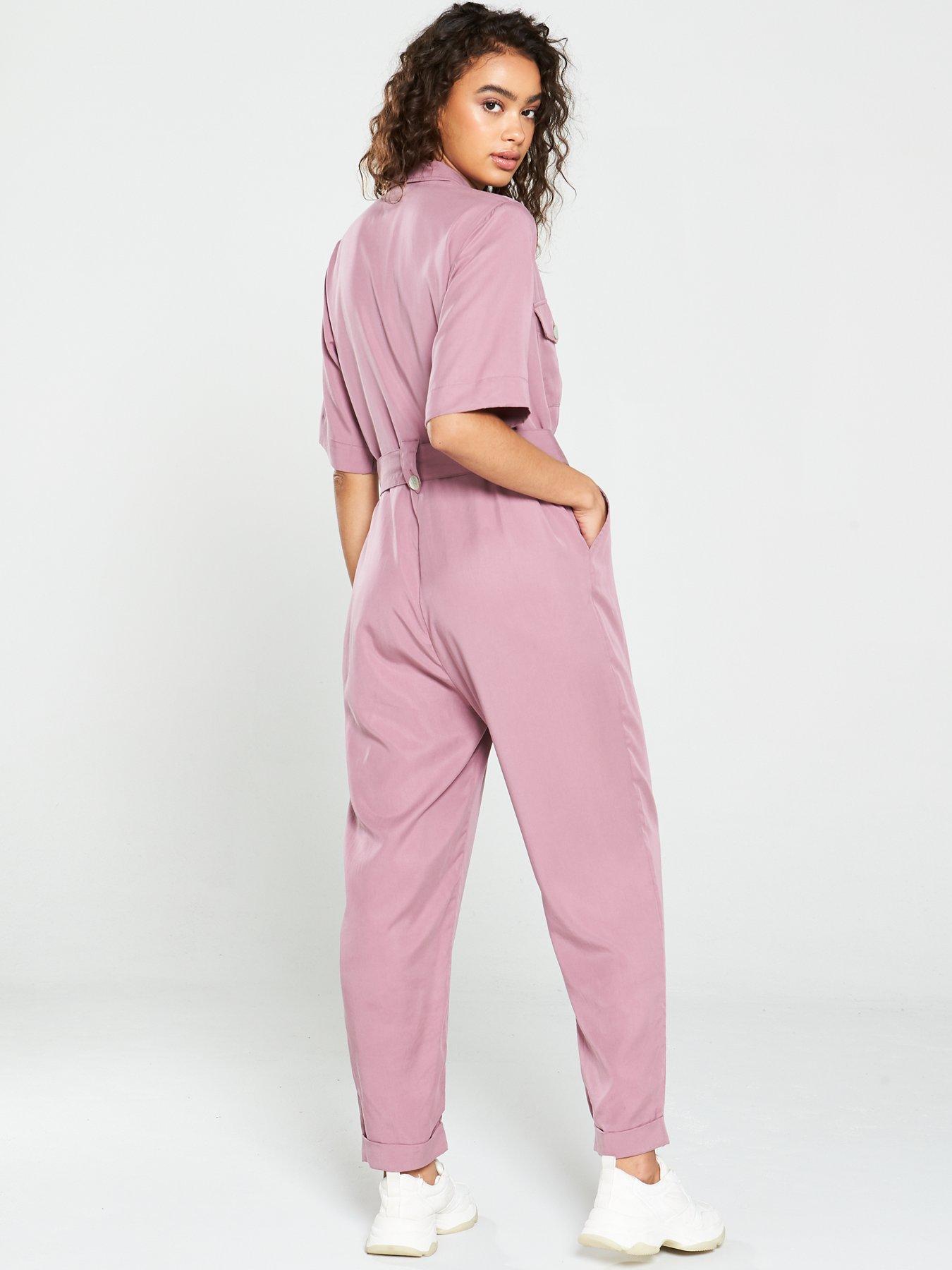 purple utility jumpsuit