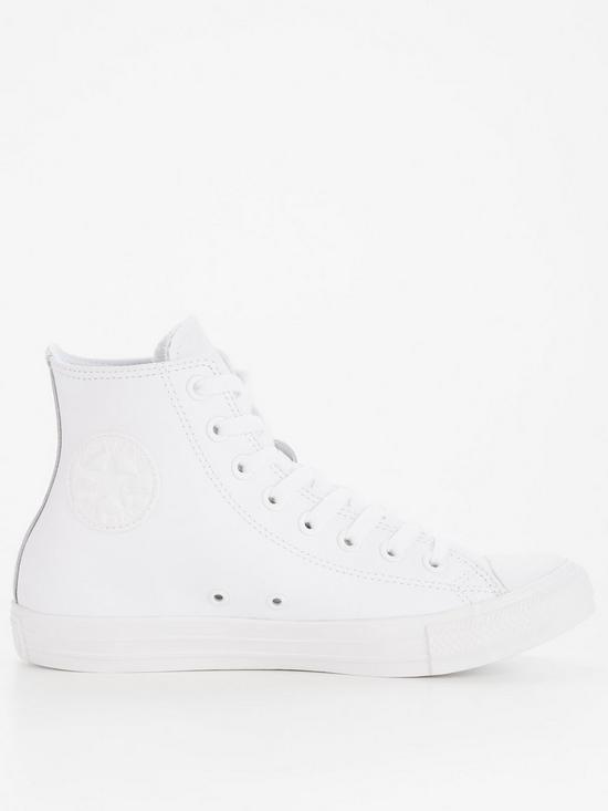 front image of converse-mens-tonal-leather-hi-trainers-white