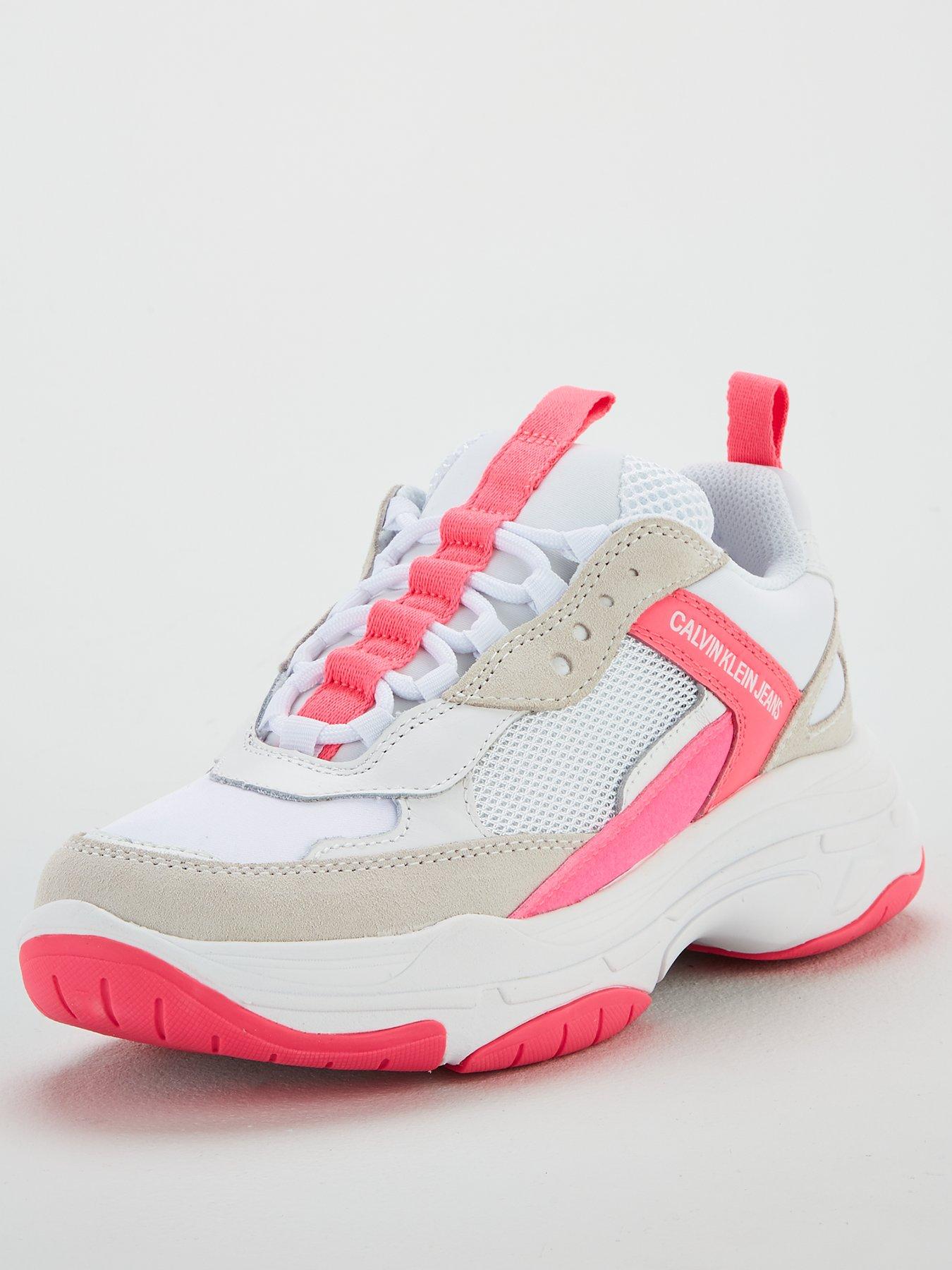 calvin klein white maya mesh and suede fashion chunky trainers