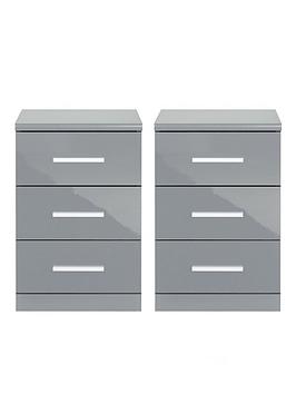 Product photograph of Very Home Prague Gloss 3 Drawer Bedside Chests Set Of 2 - Fsc Reg Certified from very.co.uk