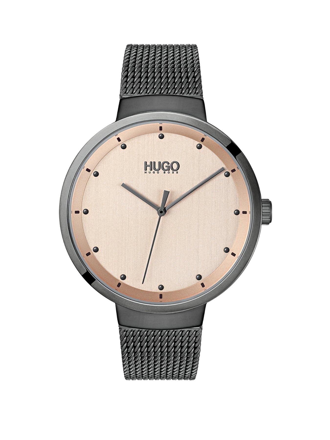 Hugo Hugo Go Carnation Gold And Grey Detail Dial Grey Ip Stainless Steel Mesh Strap Ladies Watch review