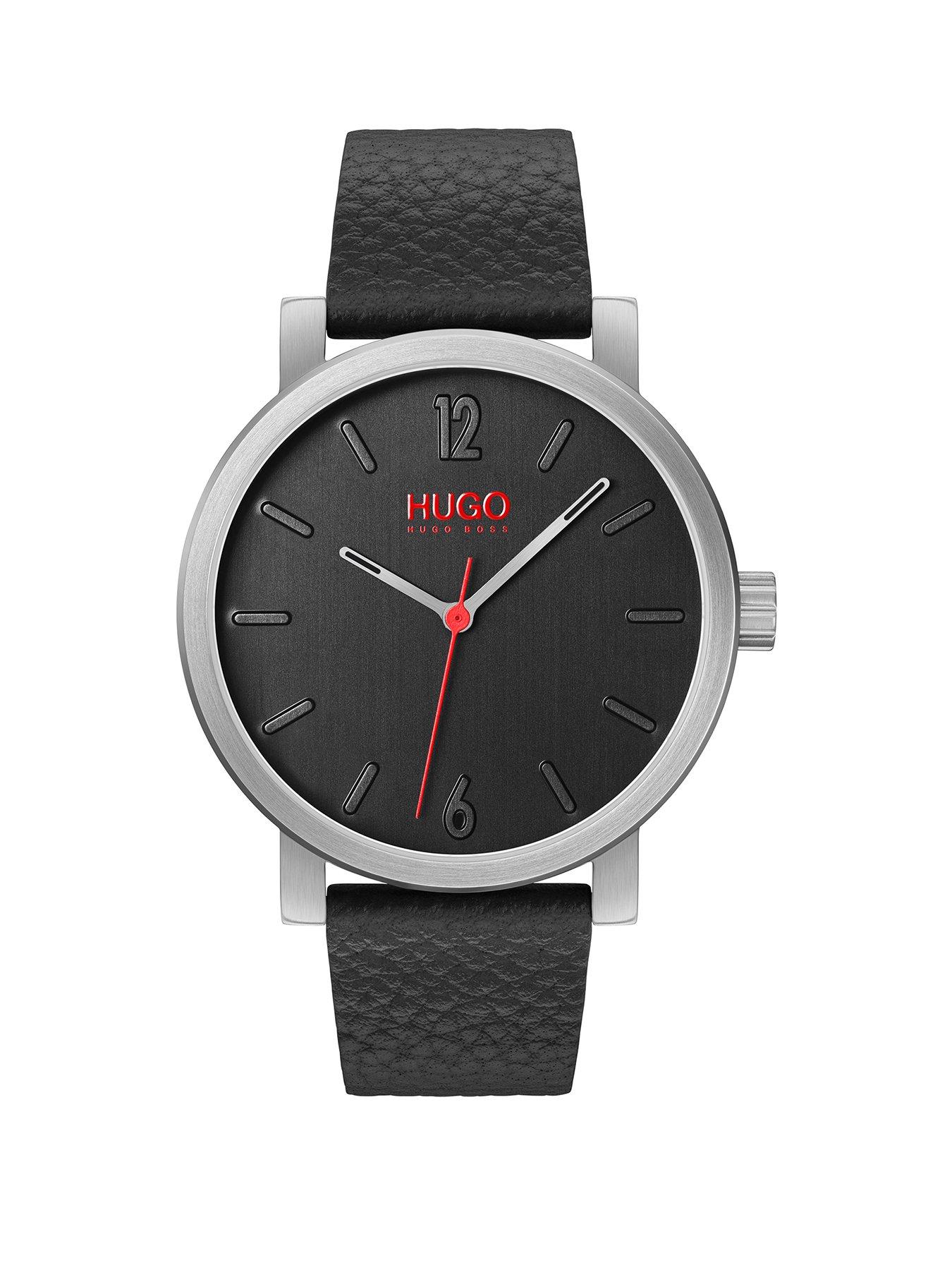 Hugo Rase Black And Red Detail Dial Black Leather Strap Mens Watch review