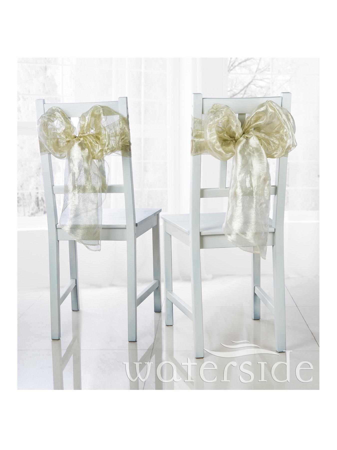 Product photograph of Waterside Pack Of 6 Metallic Organza Christmas Chair Bows Ndash Gold from very.co.uk