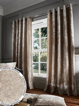 Product photograph of Catherine Lansfield Crushed Velvet Eyelet Lined Curtains from very.co.uk