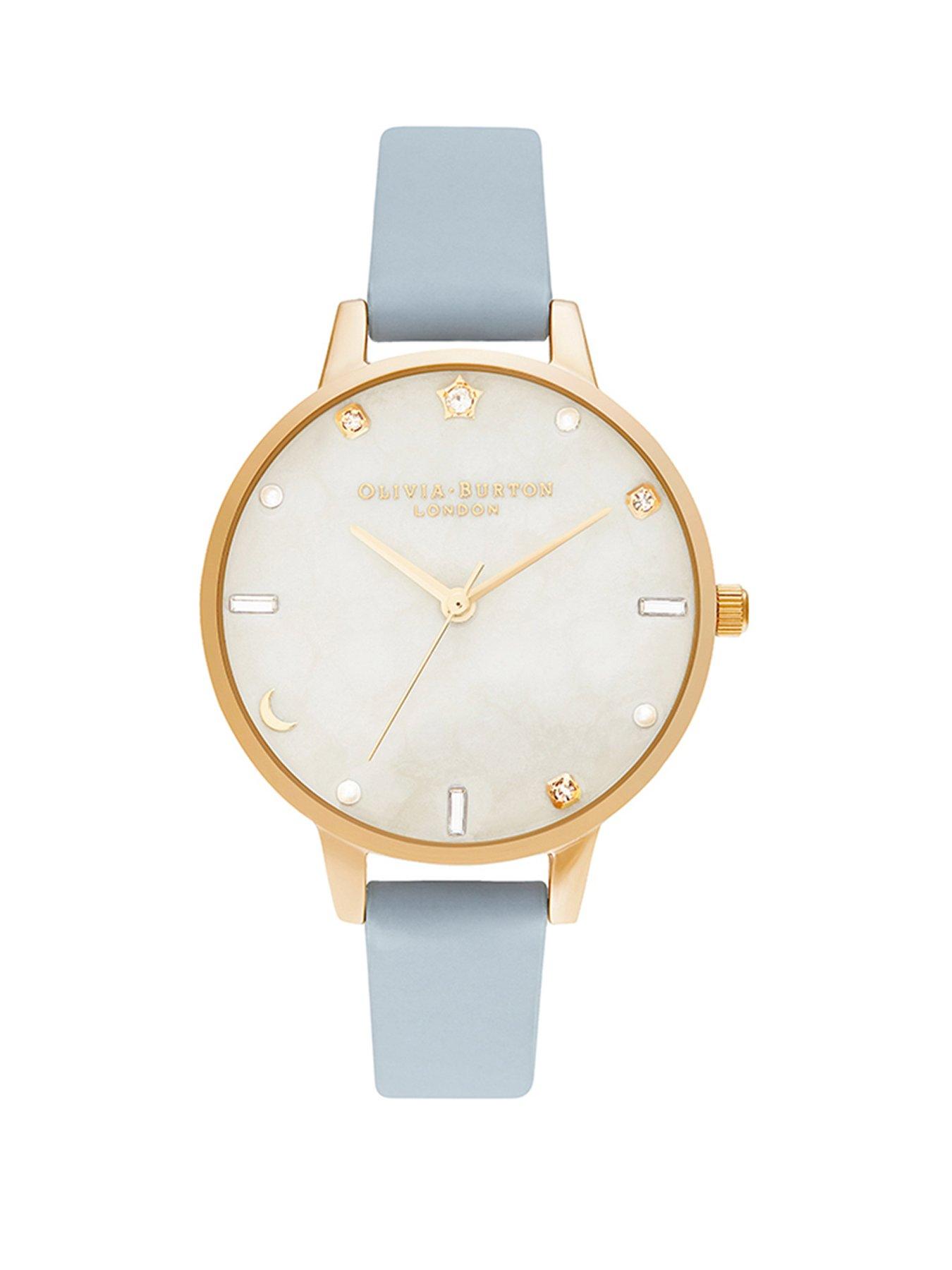 Olivia Burton Olivia Burton Celestial White And Pale Gold Detail Crystal Set Dial Chalk Blue Leather Strap Ladies Watch review