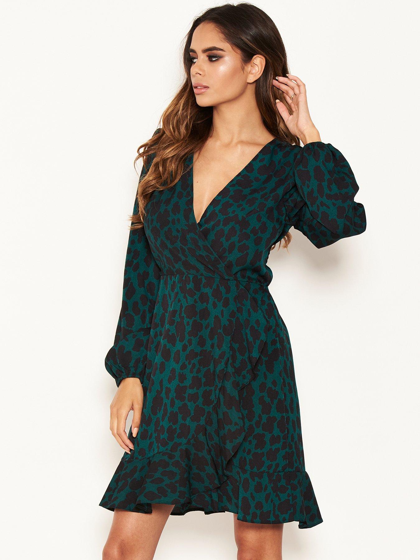 Green Leopard Print Wrap Dress Hot Sale ...