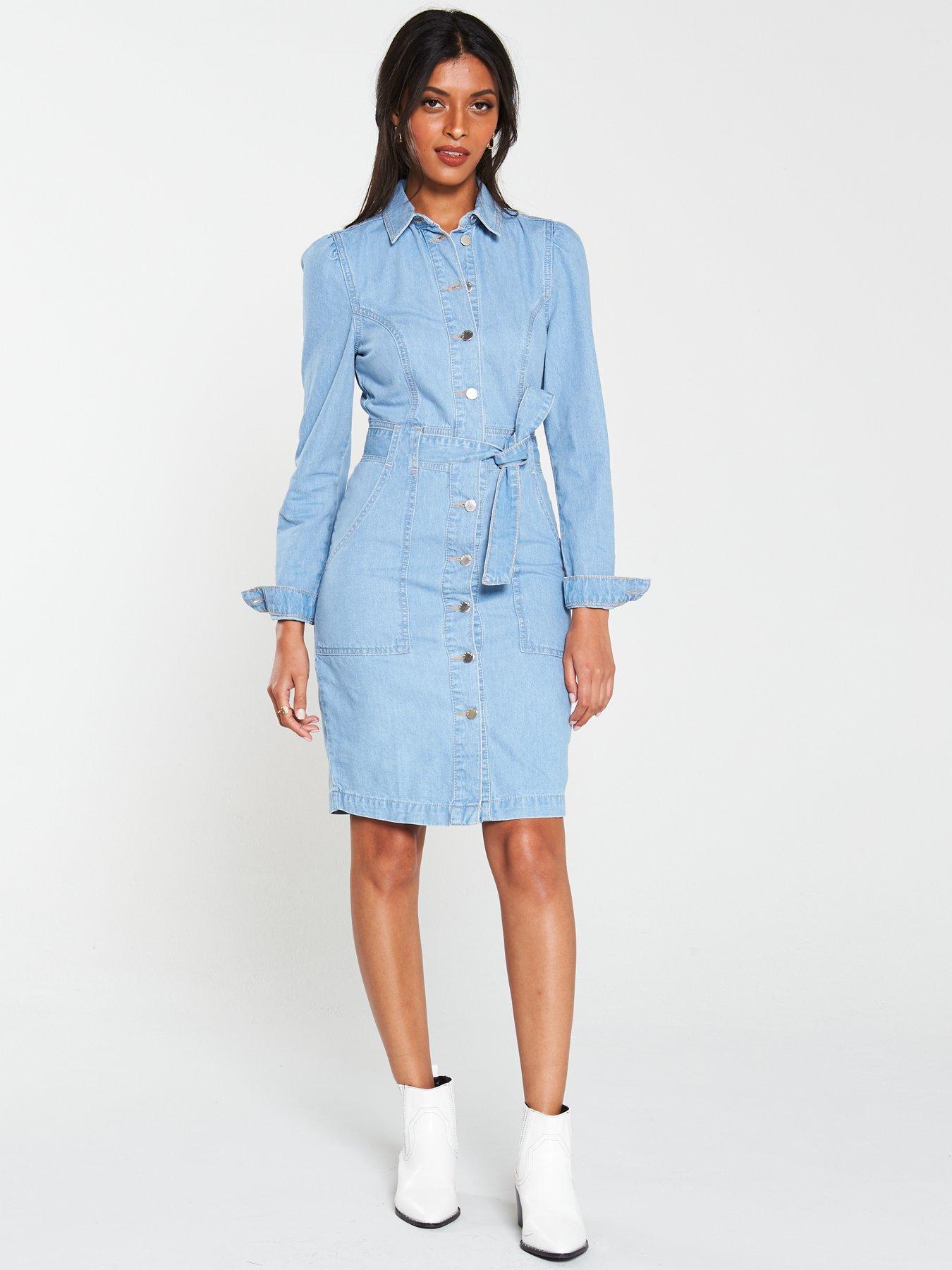 light blue denim dress