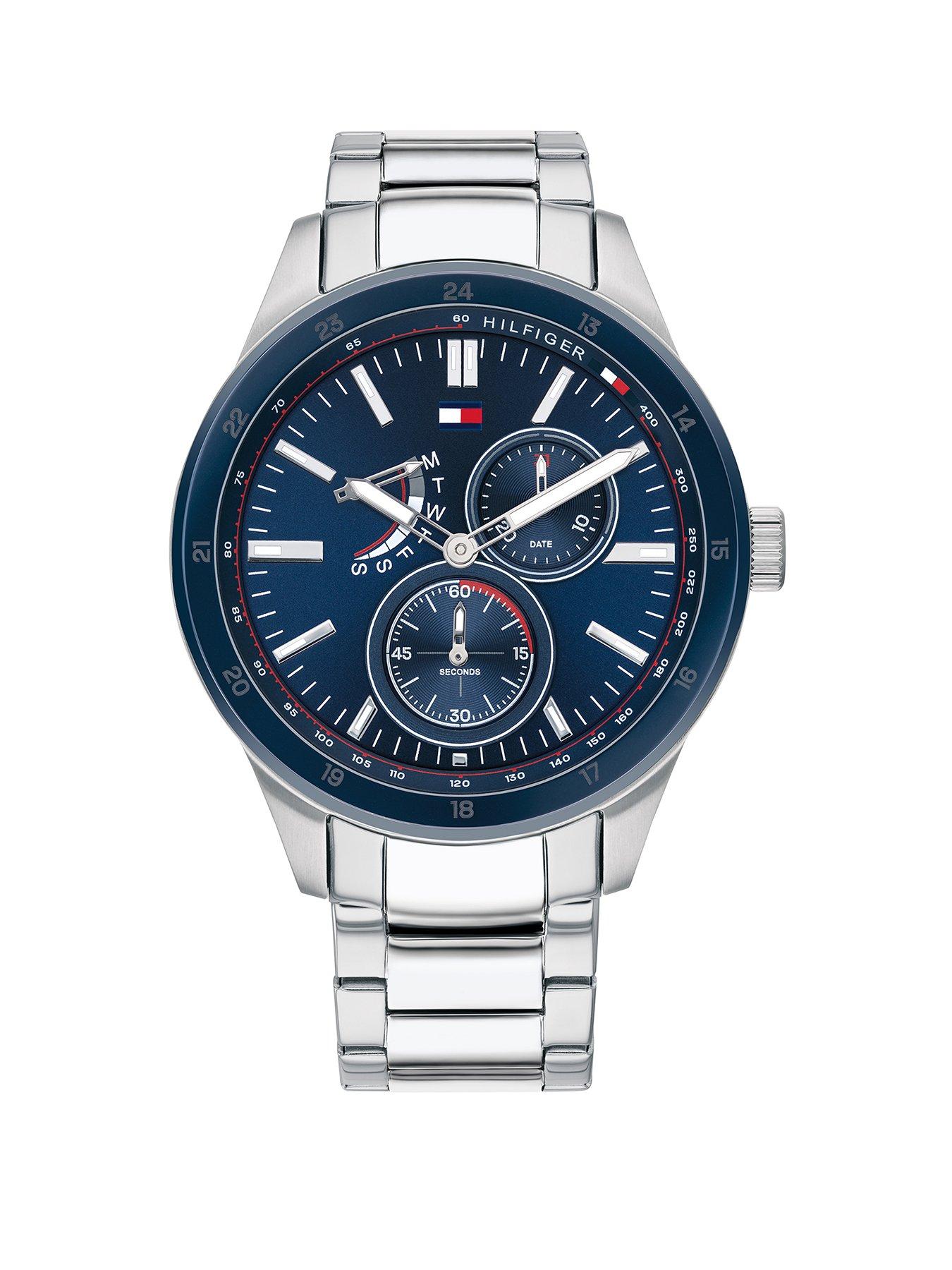 tommy hilfiger silver and blue watch