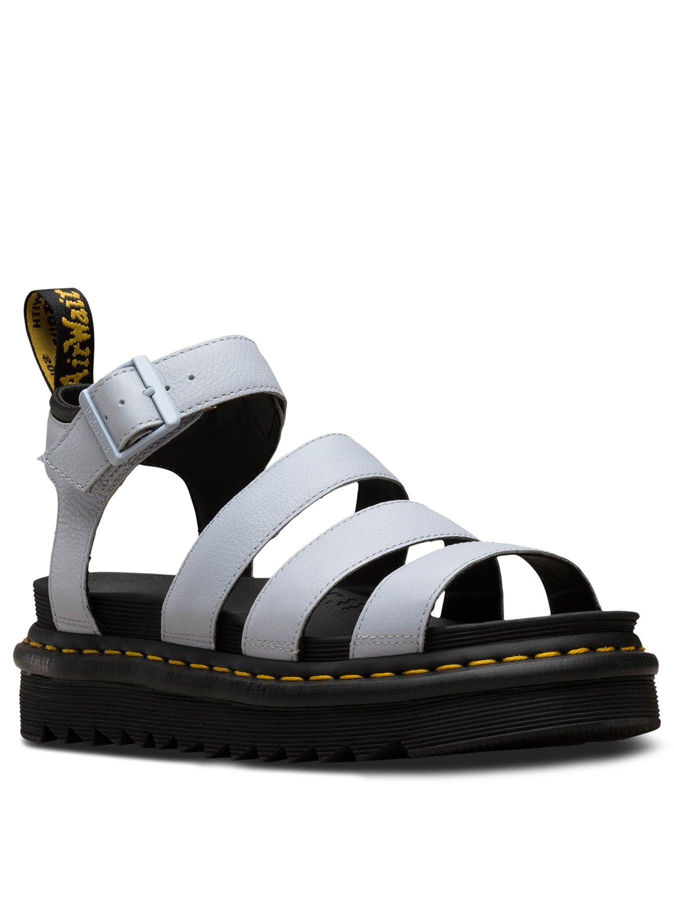 dr martens blaire strappy flat sandals in silver