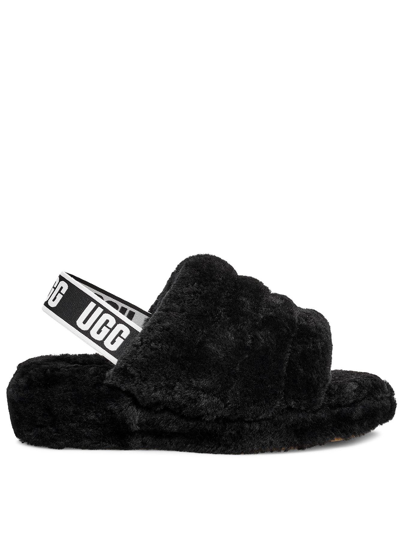 ugg fluff slippers black