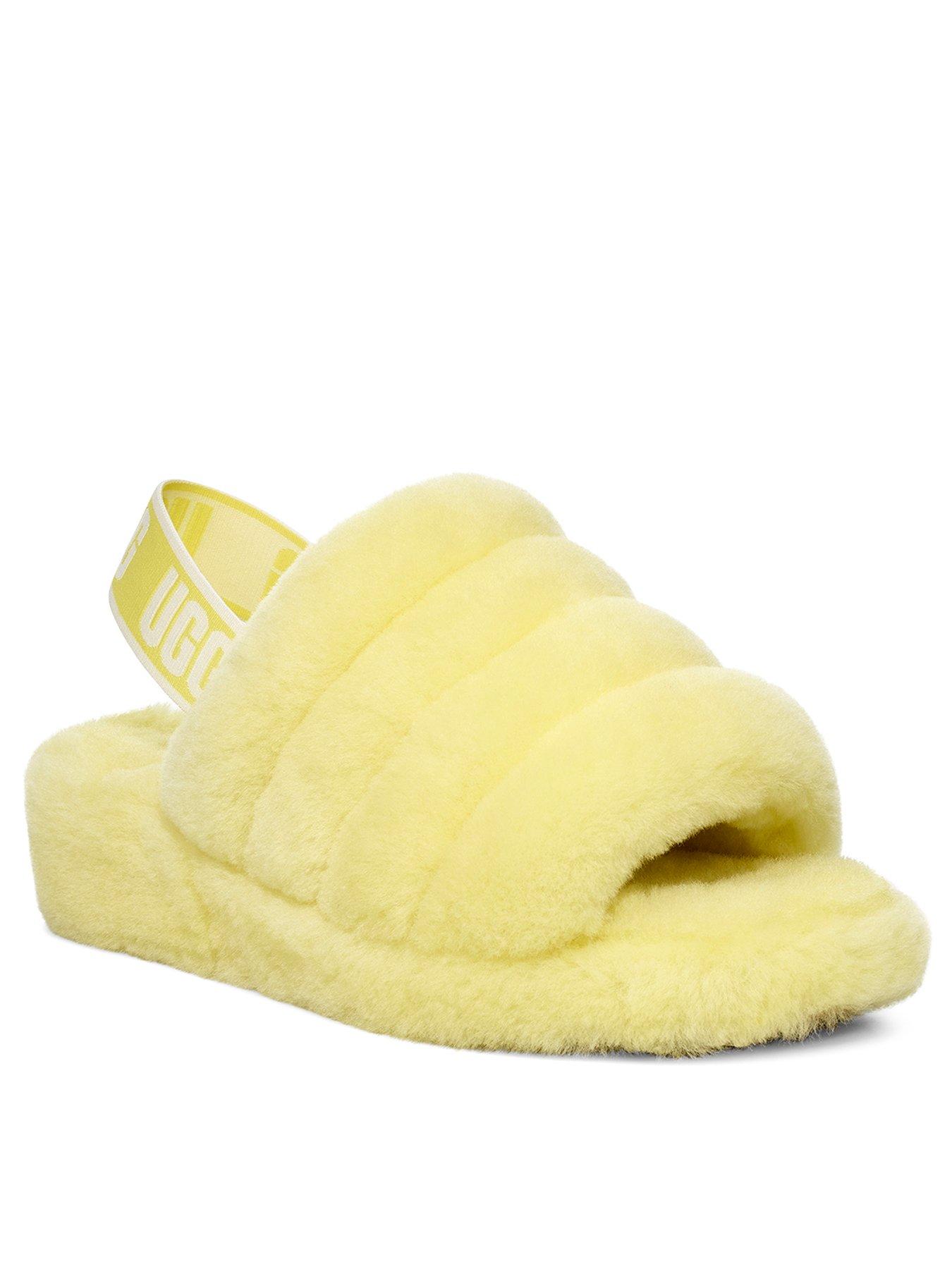 ugg yellow fluffy sliders