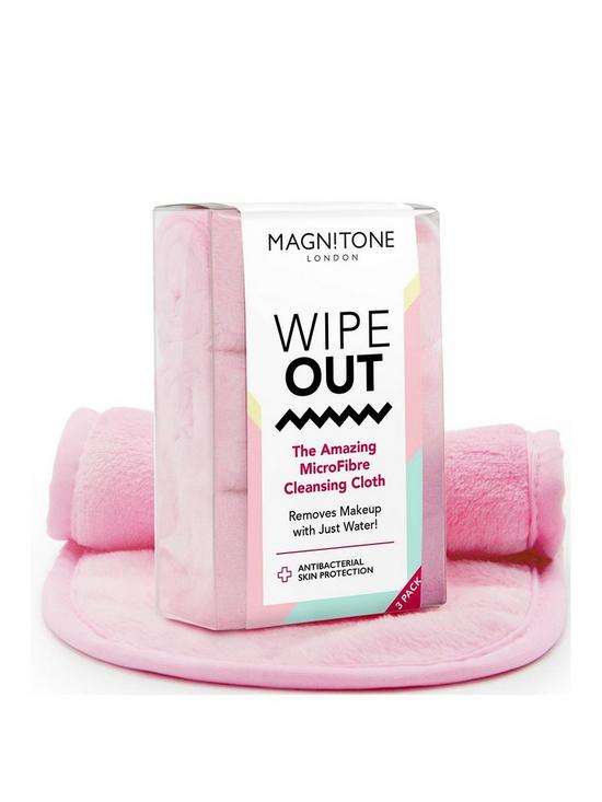 front image of magnitone-wipeout-the-amazing-microfibre-cleansing-cloth-for-make-up-removal-and-daily-cleansing-pink-pack-of-3