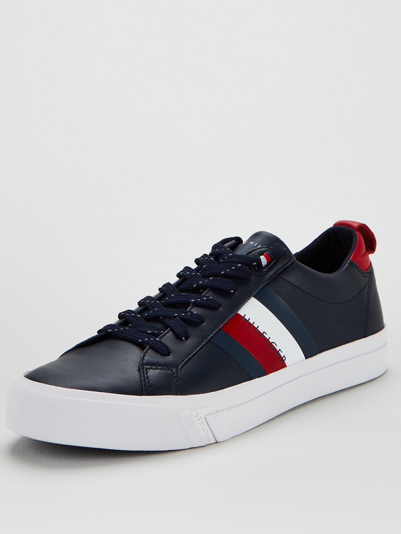 tommy hilfiger flag detail leather trainer