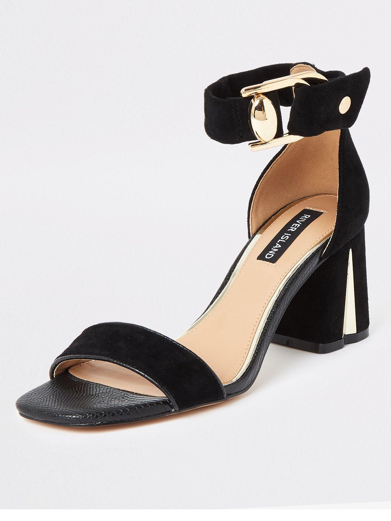 river island black block heel sandals