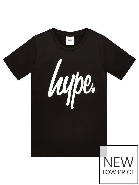 front image of hype-boys-core-script-t-shirt-black