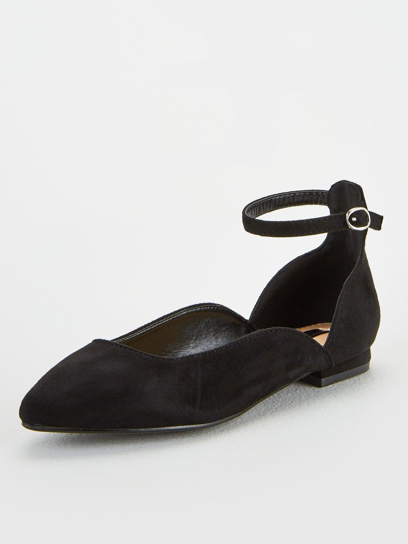 black ballet pumps with ankle strap