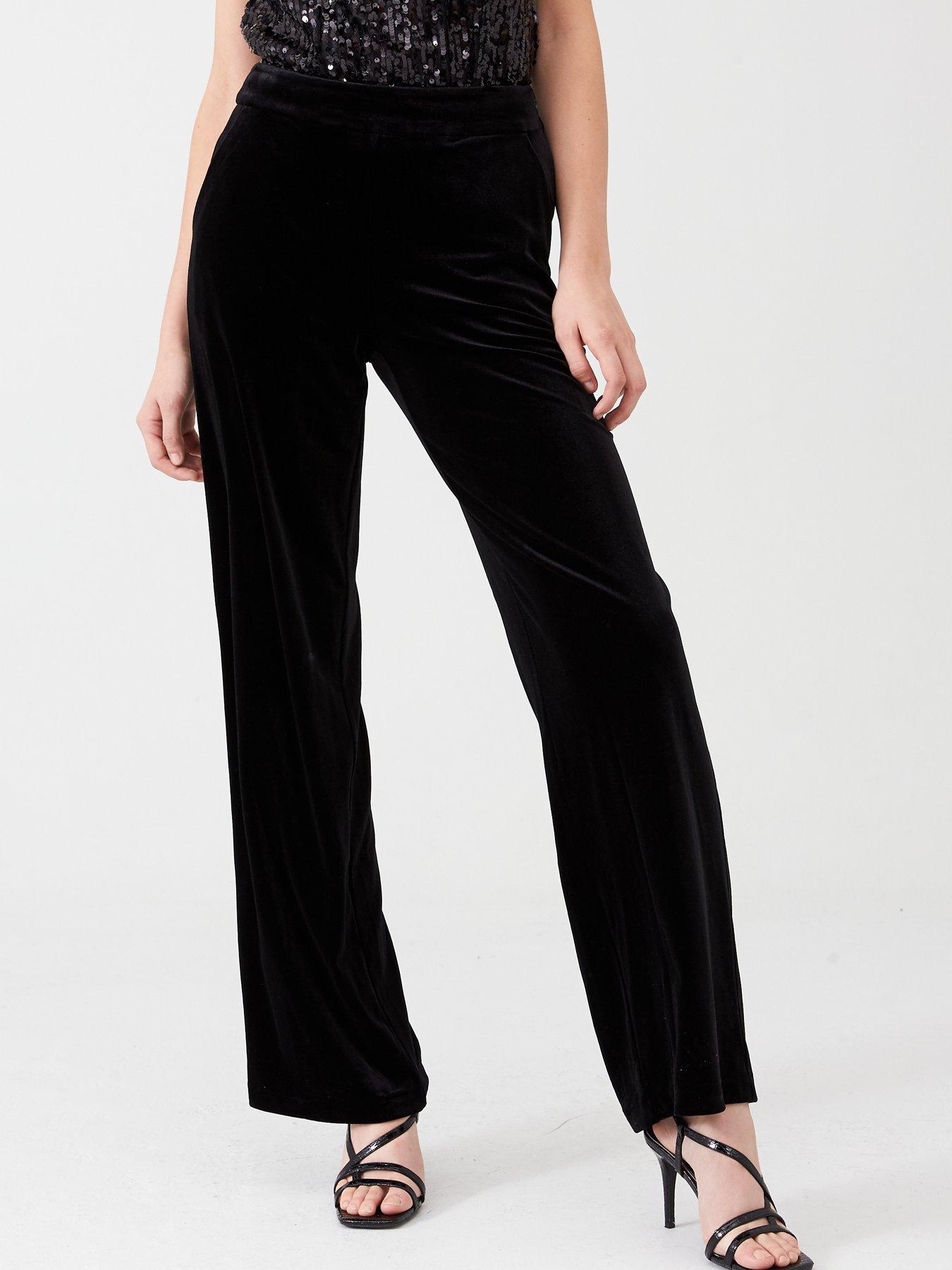 wide leg black velvet trousers