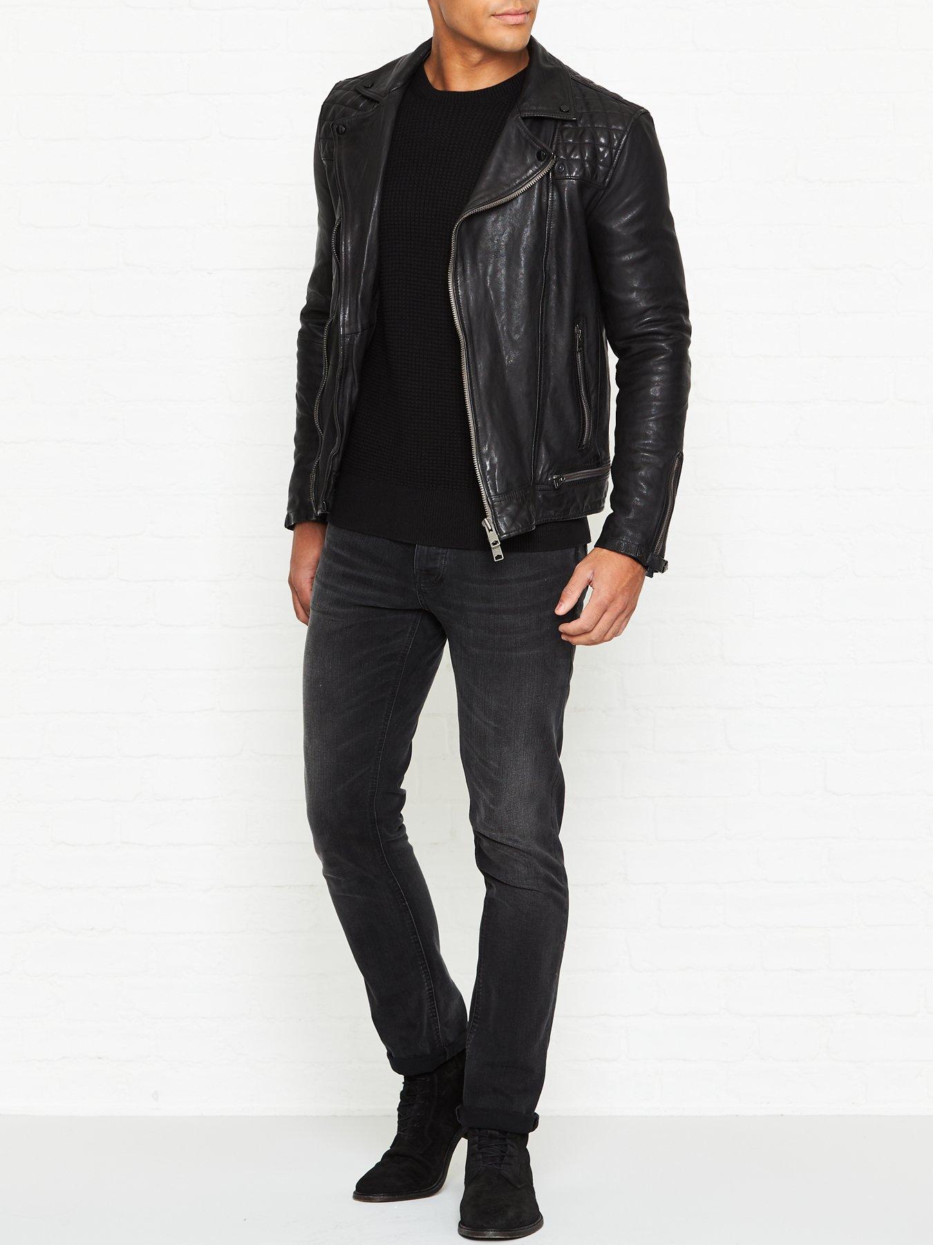 AllSaints Conroy Biker Jacket - Black | very.co.uk