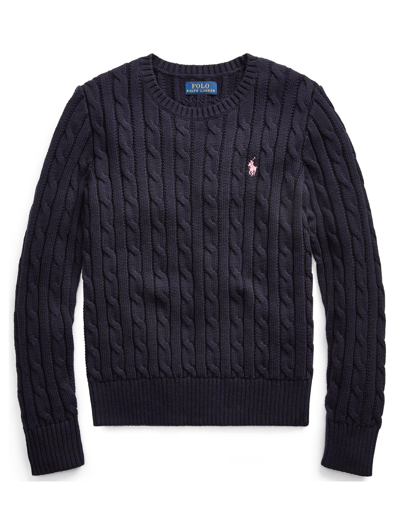 Ralph Lauren Girls Classic Cable Knit Jumper - Navy | very.co.uk