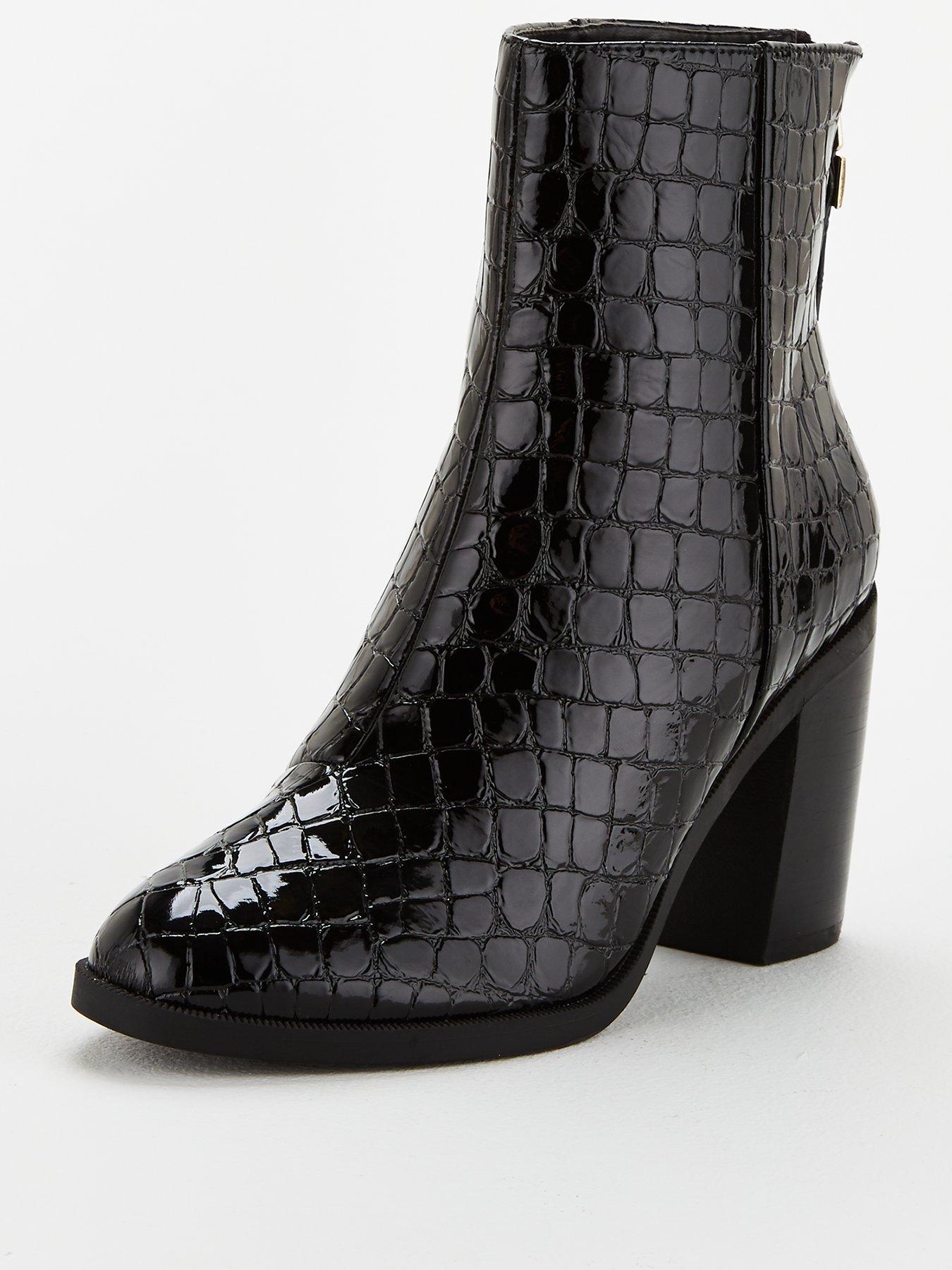 black patent crocodile ankle boots