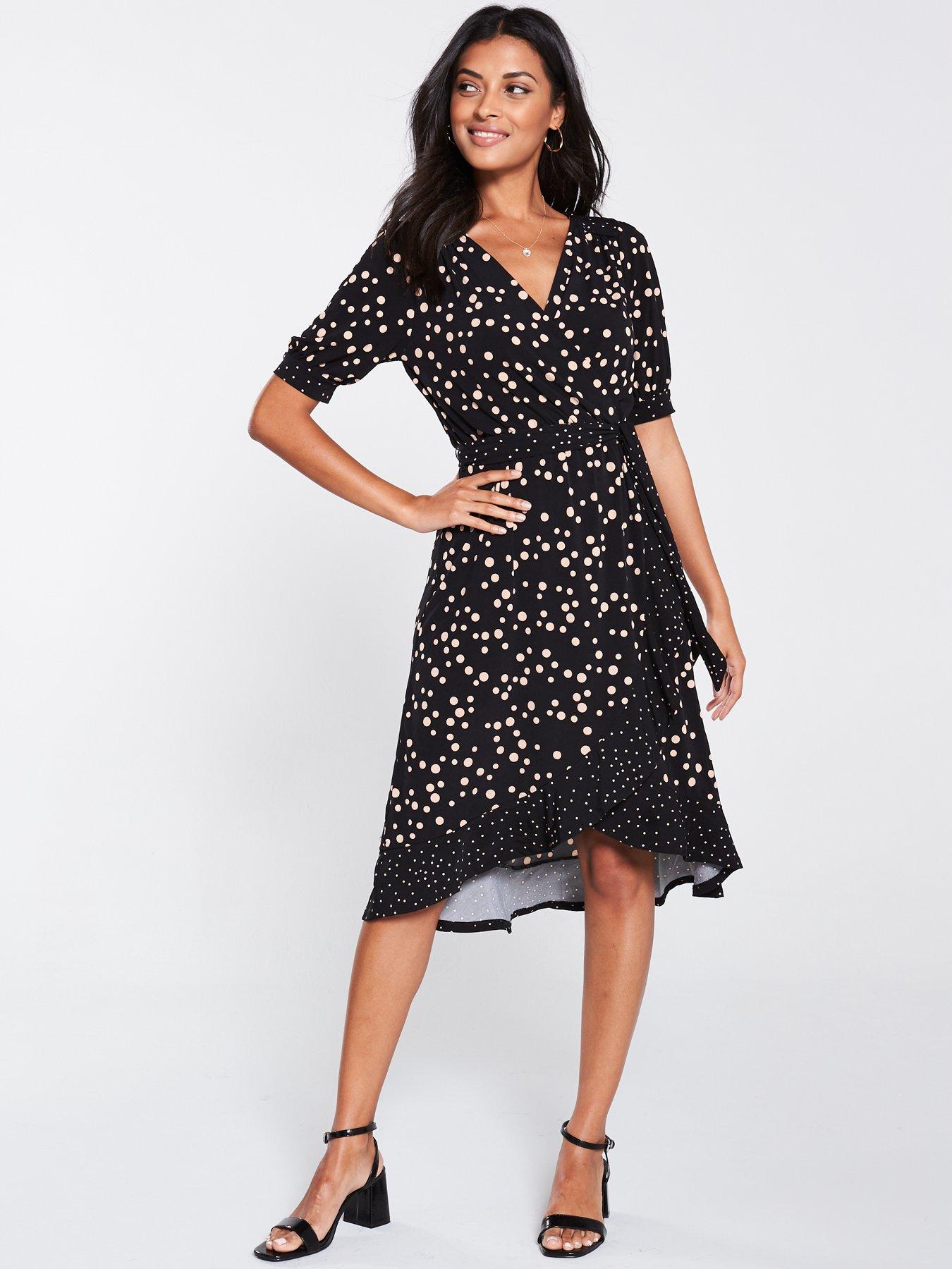 black spot wrap dress