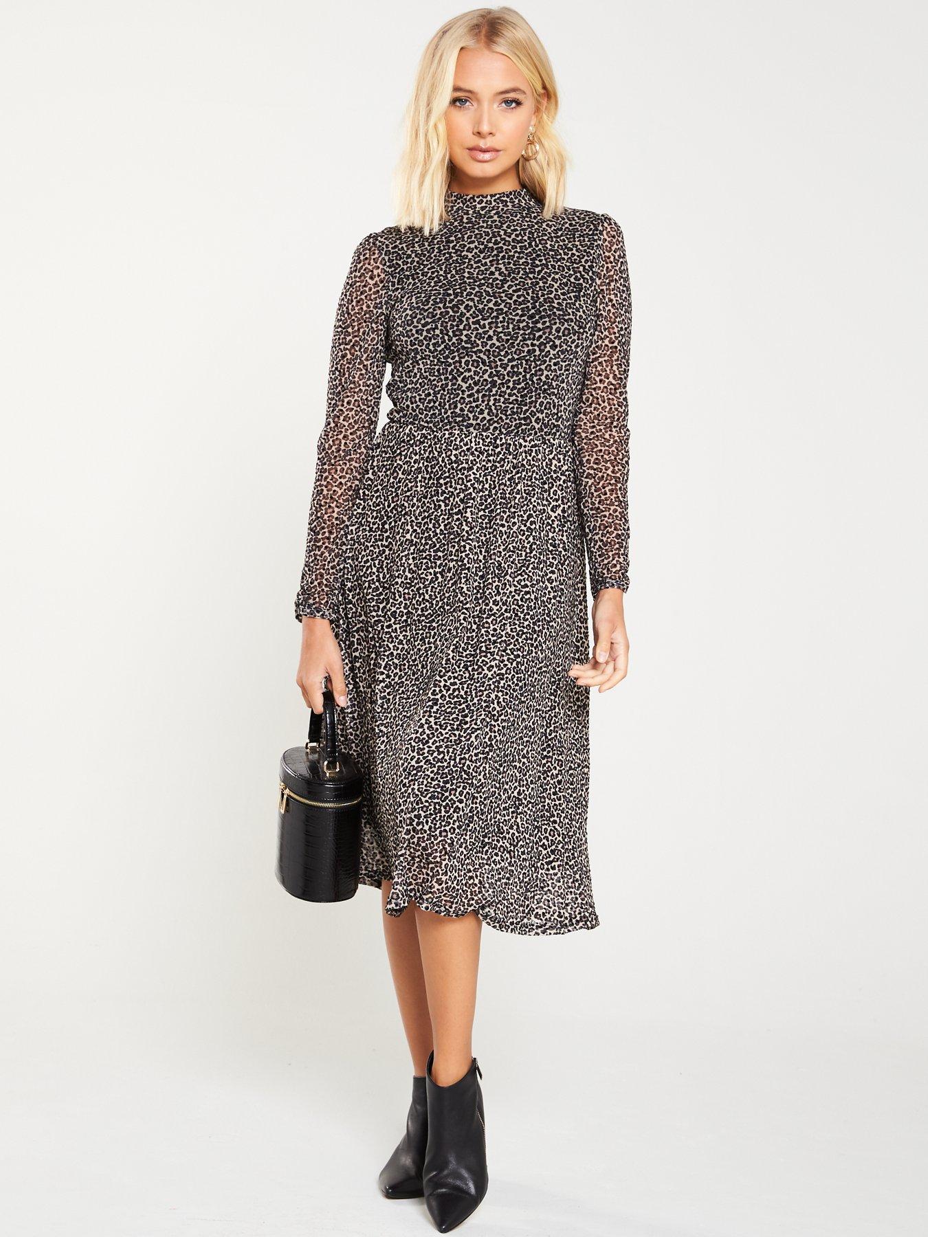 leopard print pleated midi dress