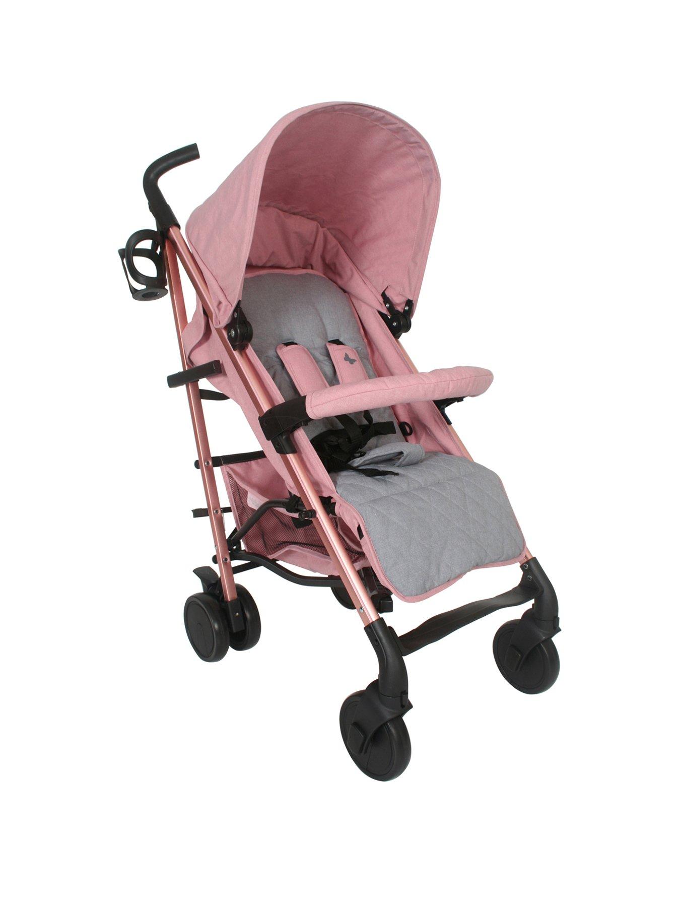grey and pink stroller