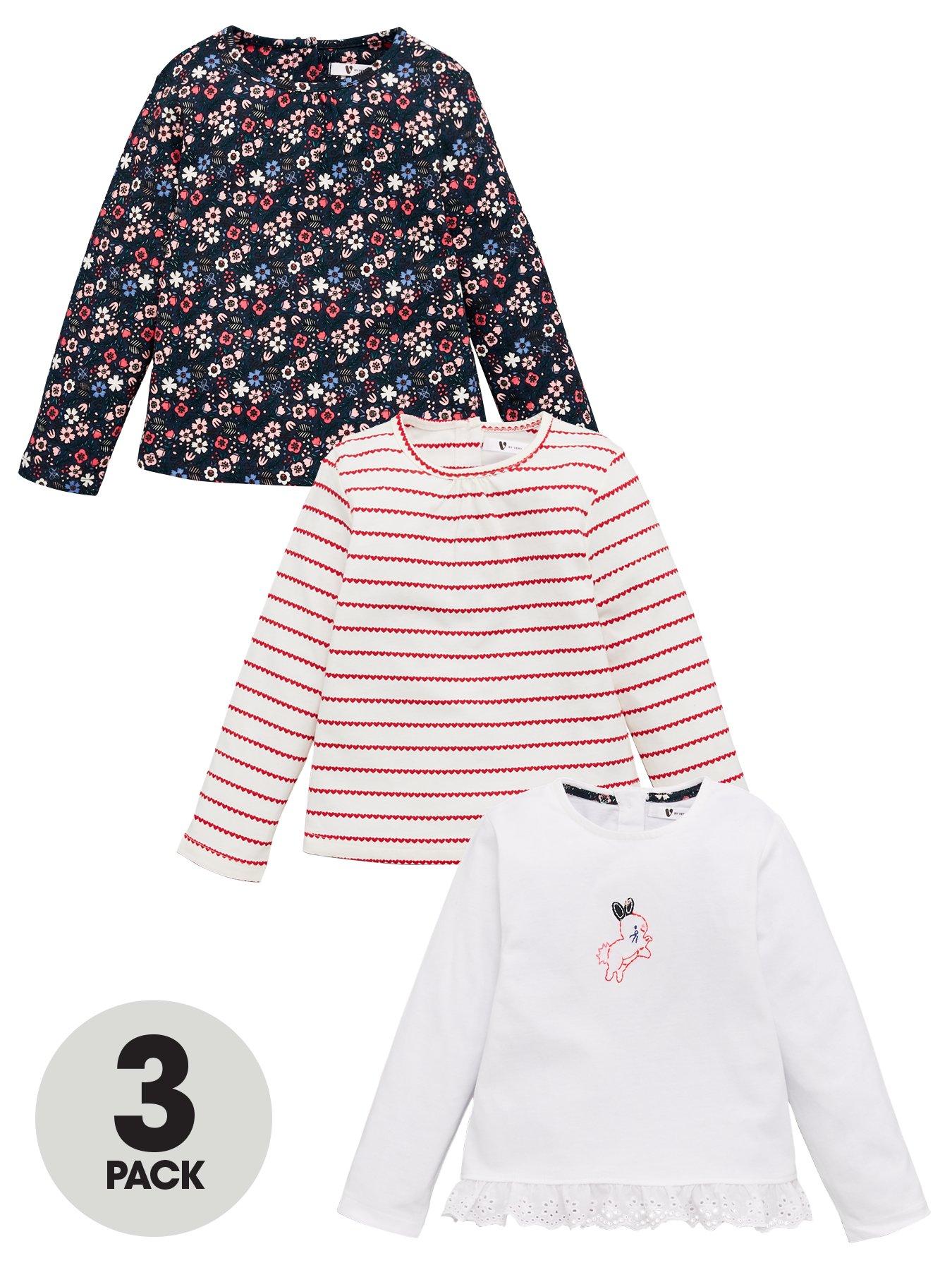 V By Very Girls 3 Pack Long Sleeve Mixed Prints &Amp; Embroidered T-Shirts review