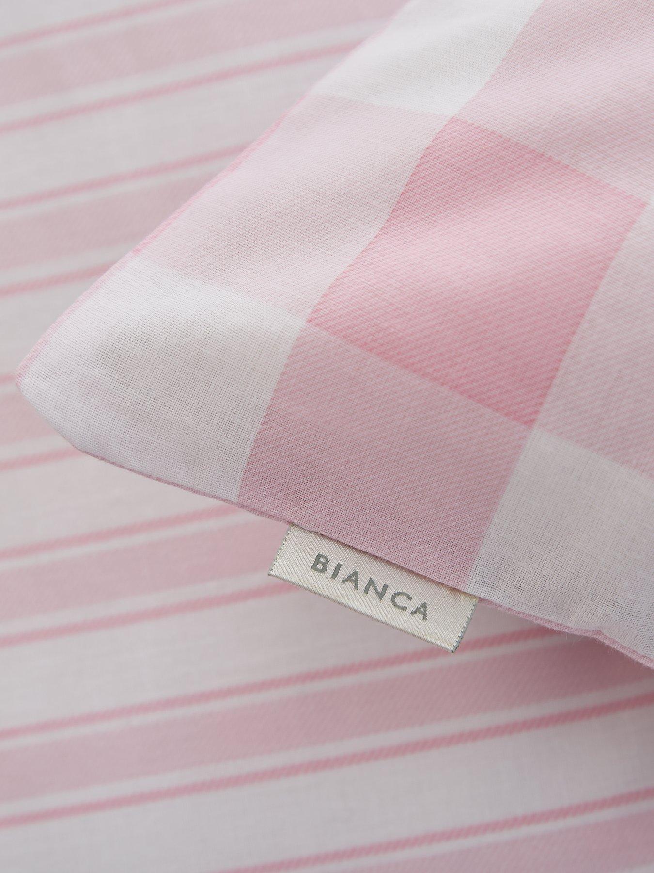 Product photograph of Bianca Fine Linens Pink Check 100 Cotton Duvet Set from very.co.uk