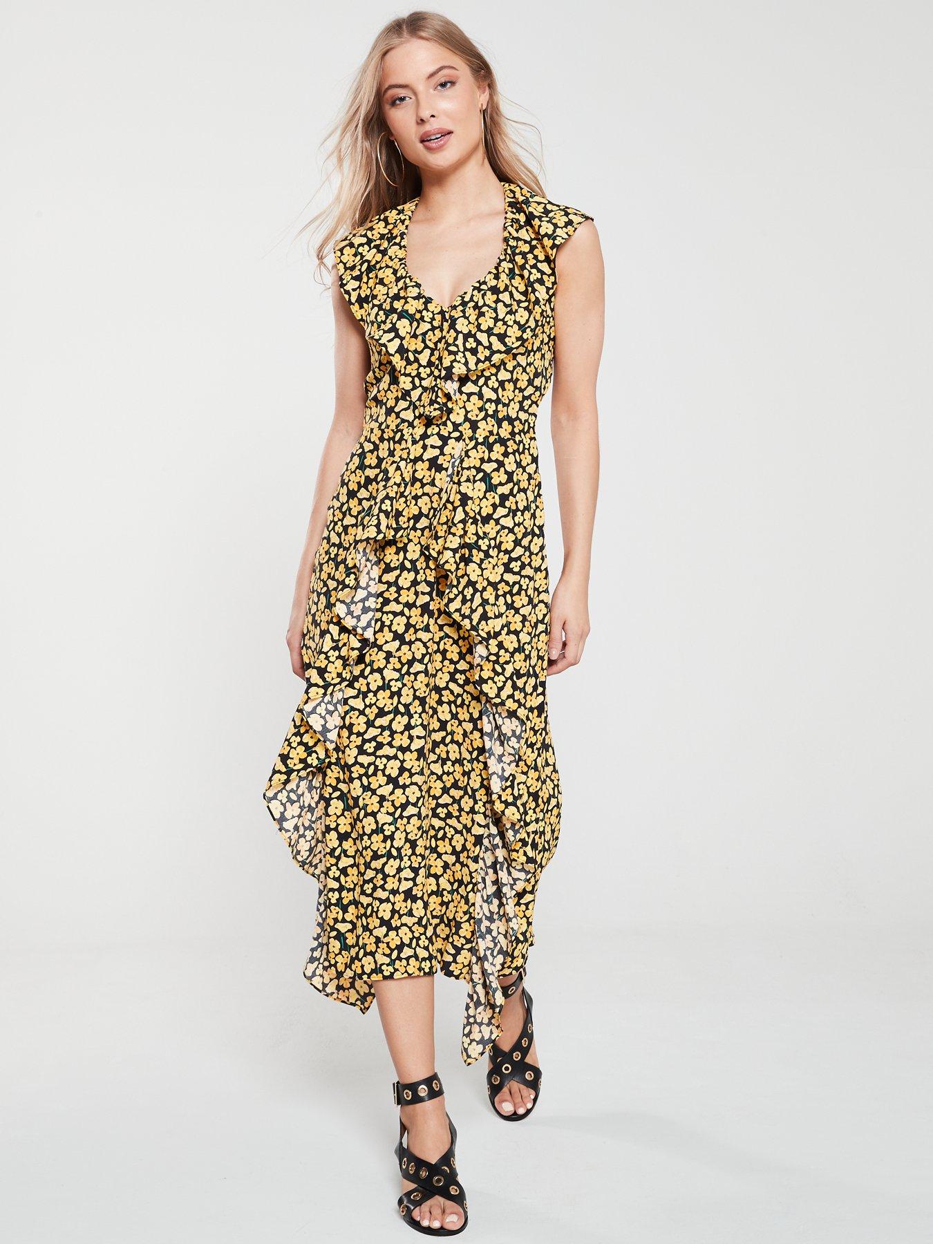 river island yellow frill dress