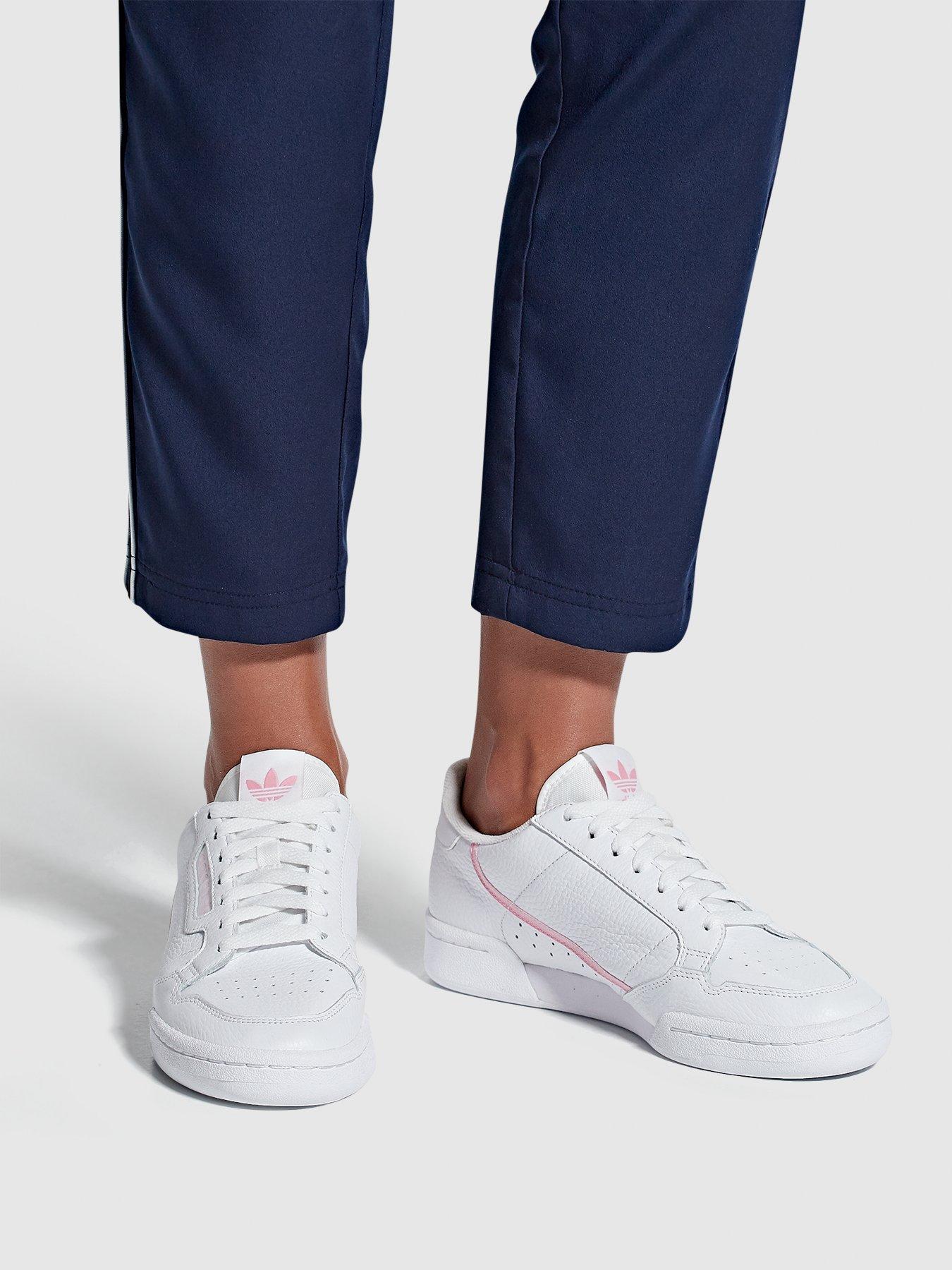 adidas white and pink continental 80