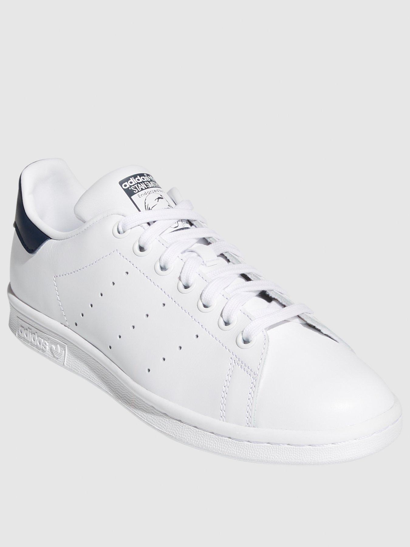 adidas originals white and navy stan smith trainers