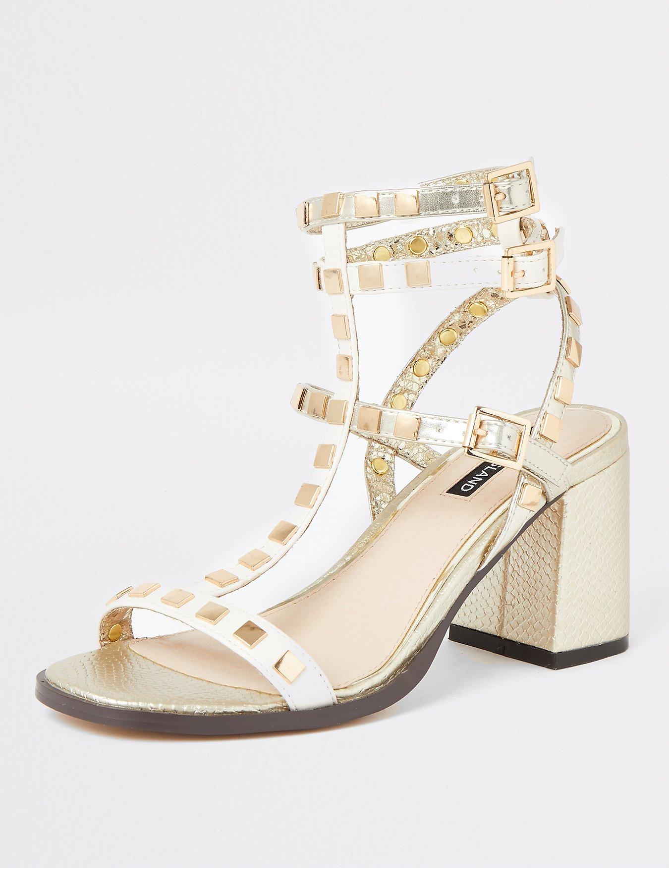 gold gladiator block heels