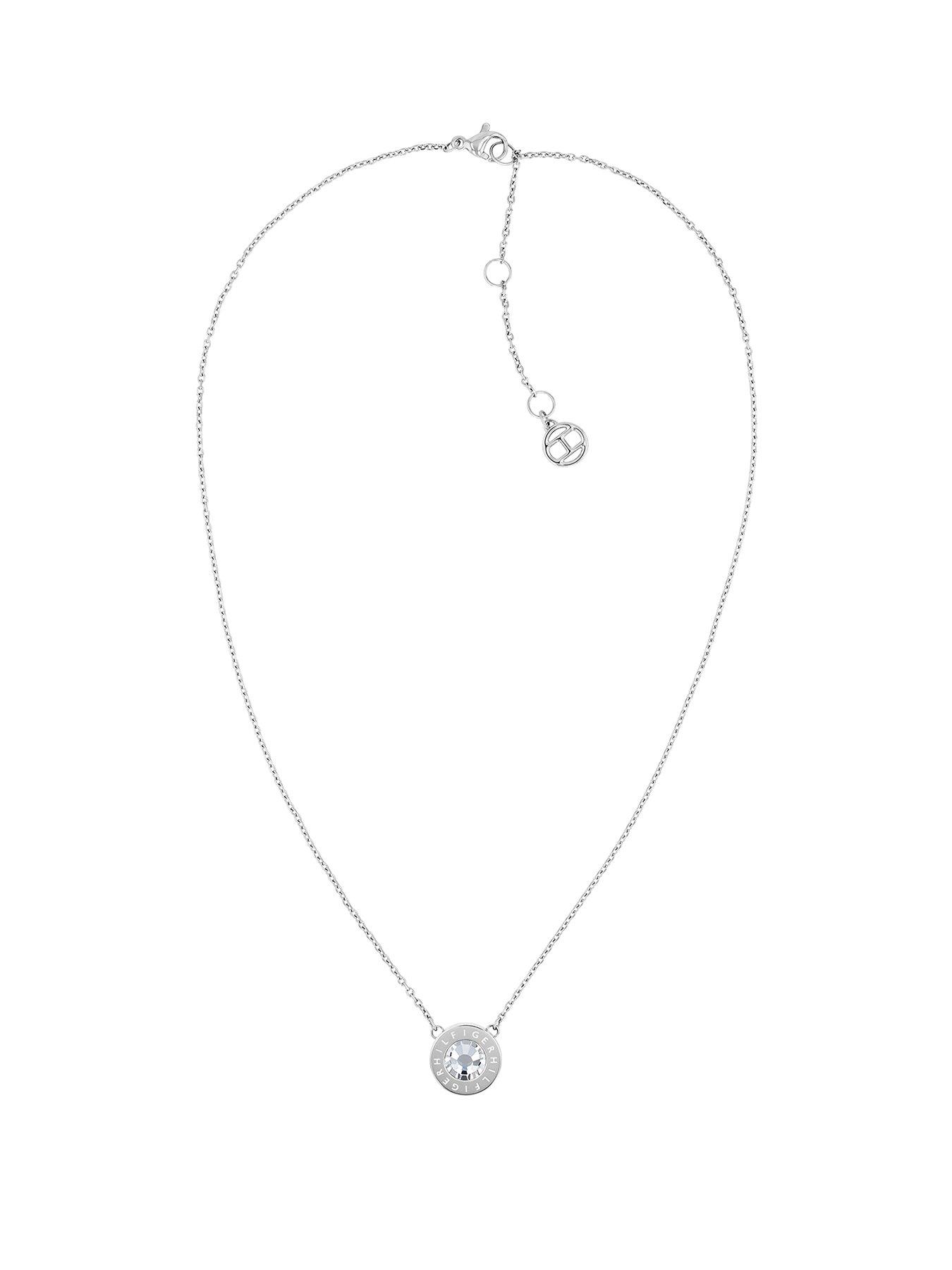 Product photograph of Tommy Hilfiger Classic Silver Plated Cubic Zirconia Pendant Ladies Necklace from very.co.uk