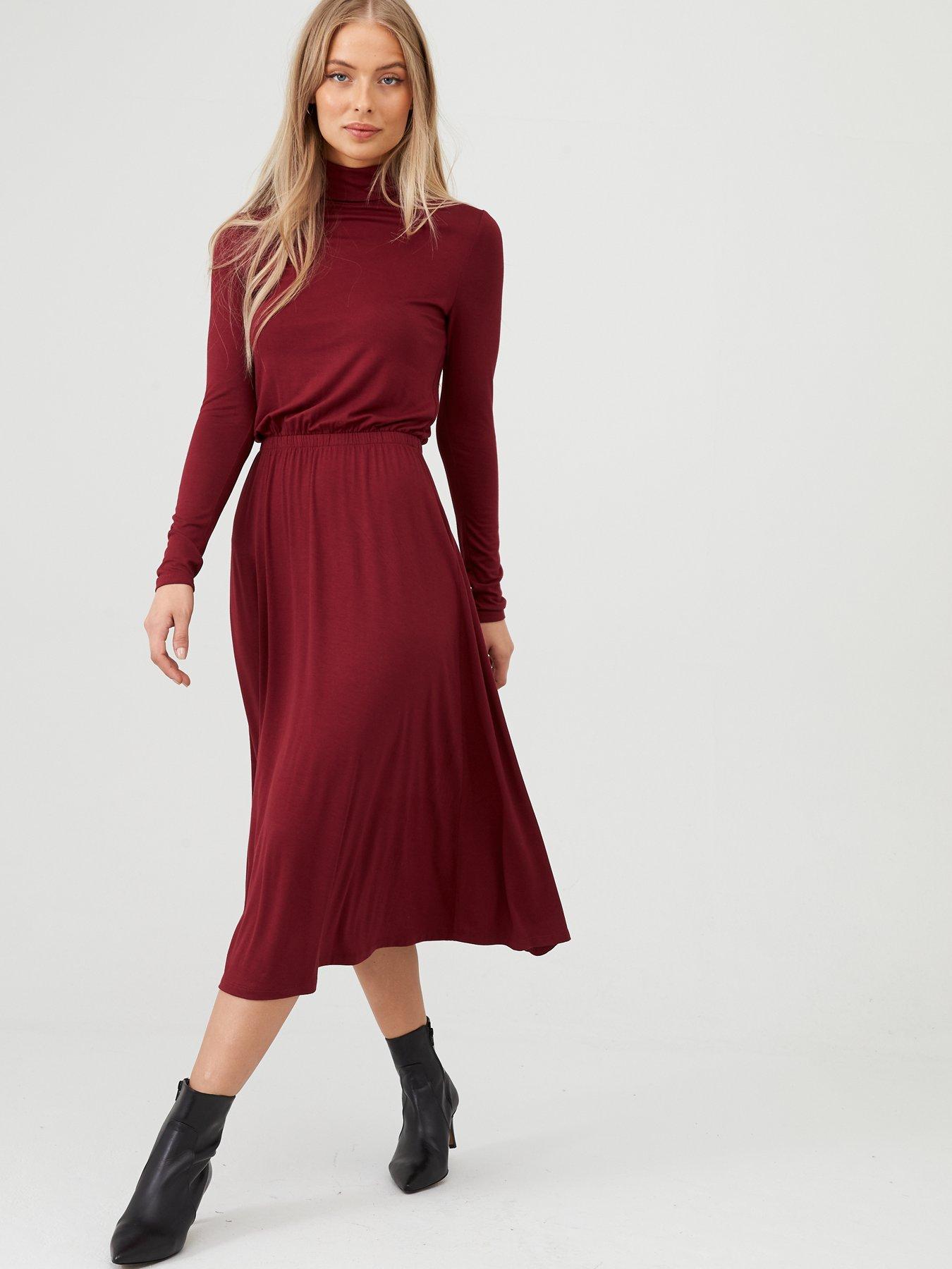 burgundy midi dress uk