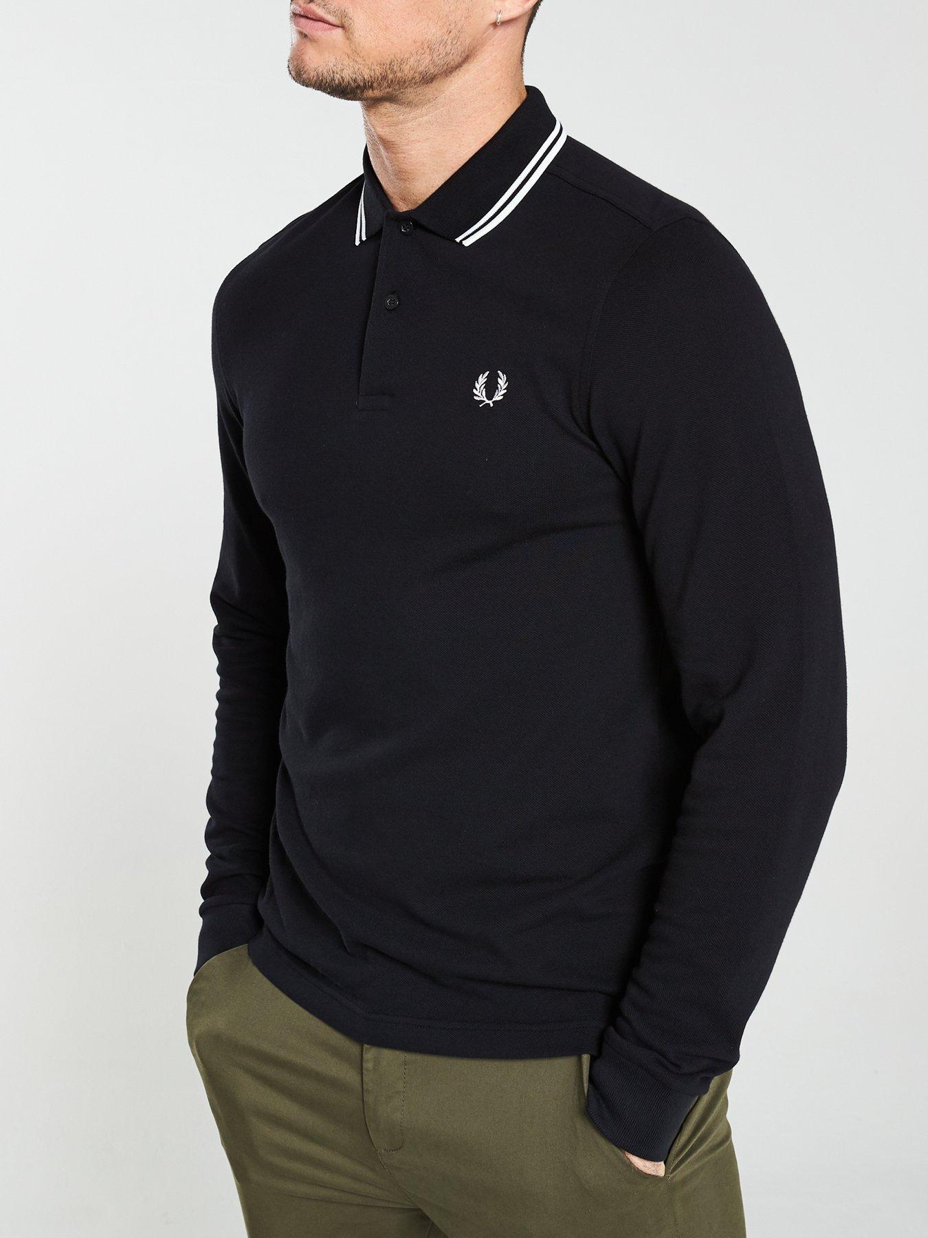 Fred Perry Long Sleeved Twin Tipped Polo Shirt - Black | very.co.uk