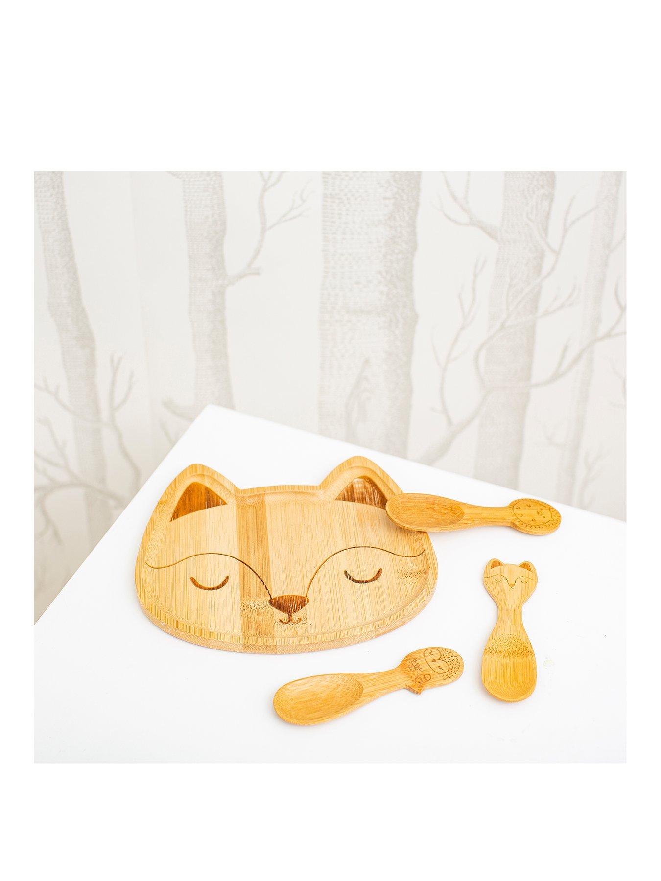 Sass Belle Woodland Fox Bamboo Plate And Set Of 3 Spoons Very
