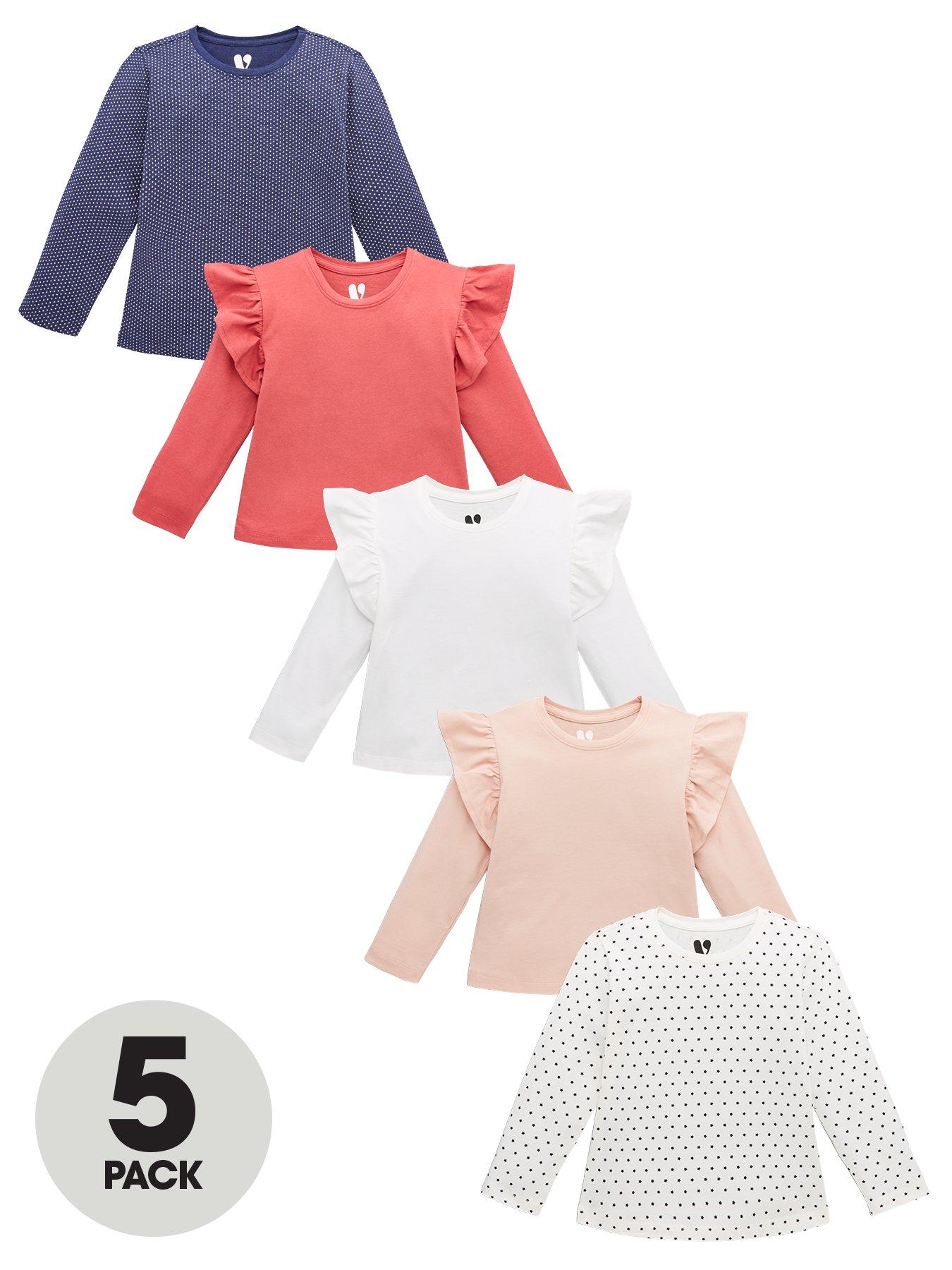 V By Very Girls 5 Pack Frill Shoulder Star Long Sleeve Tees review